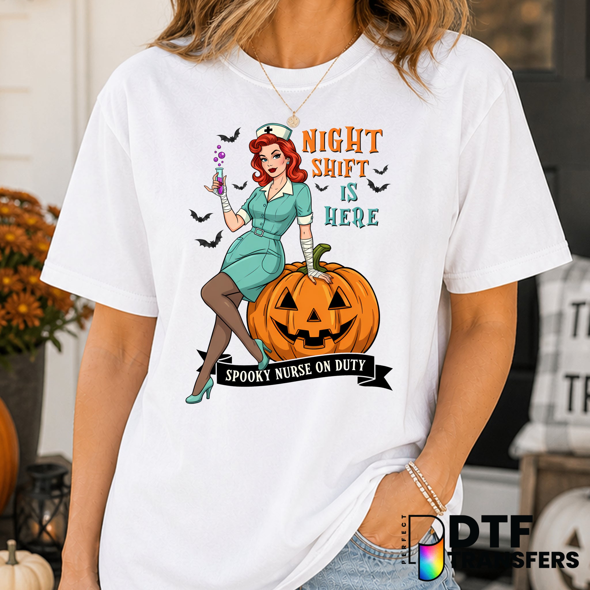 Night Shift Is Here Halloween Nurse Pumpkin – Halloween DTF Transfer