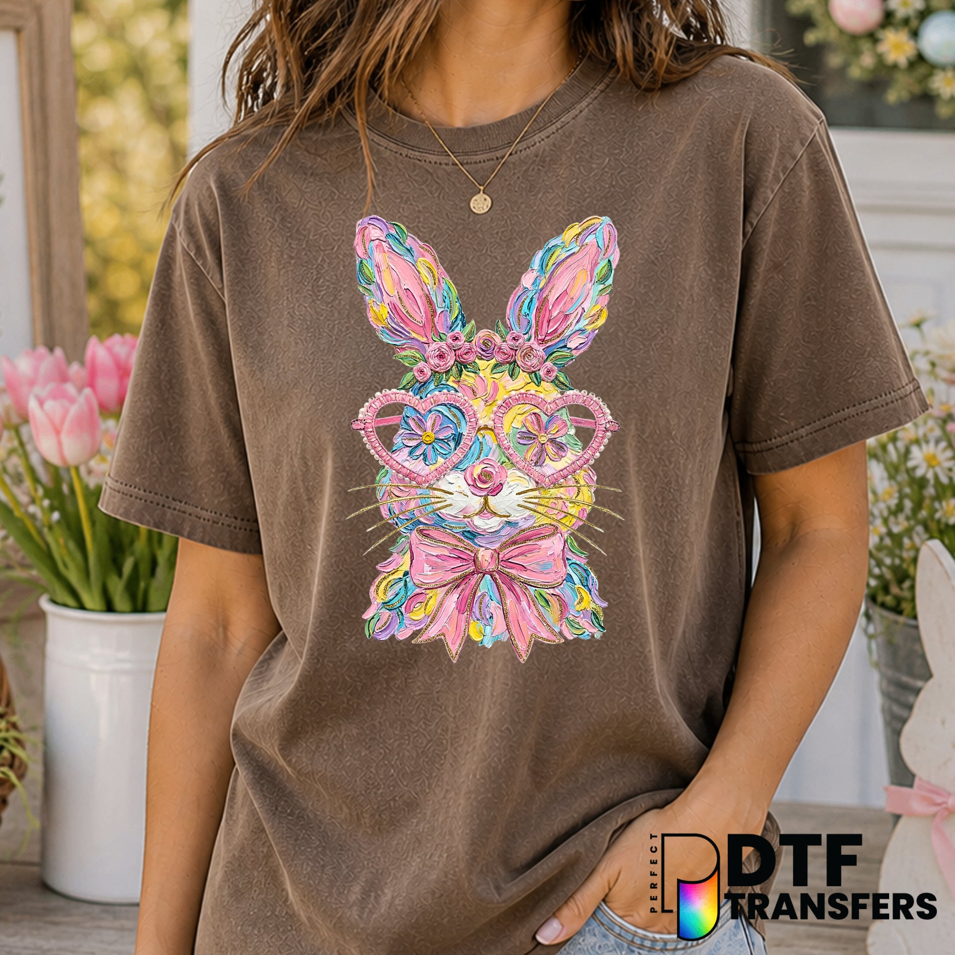 Floral Faux Brushstroke Easter Bunny – Easter DTF Transfer