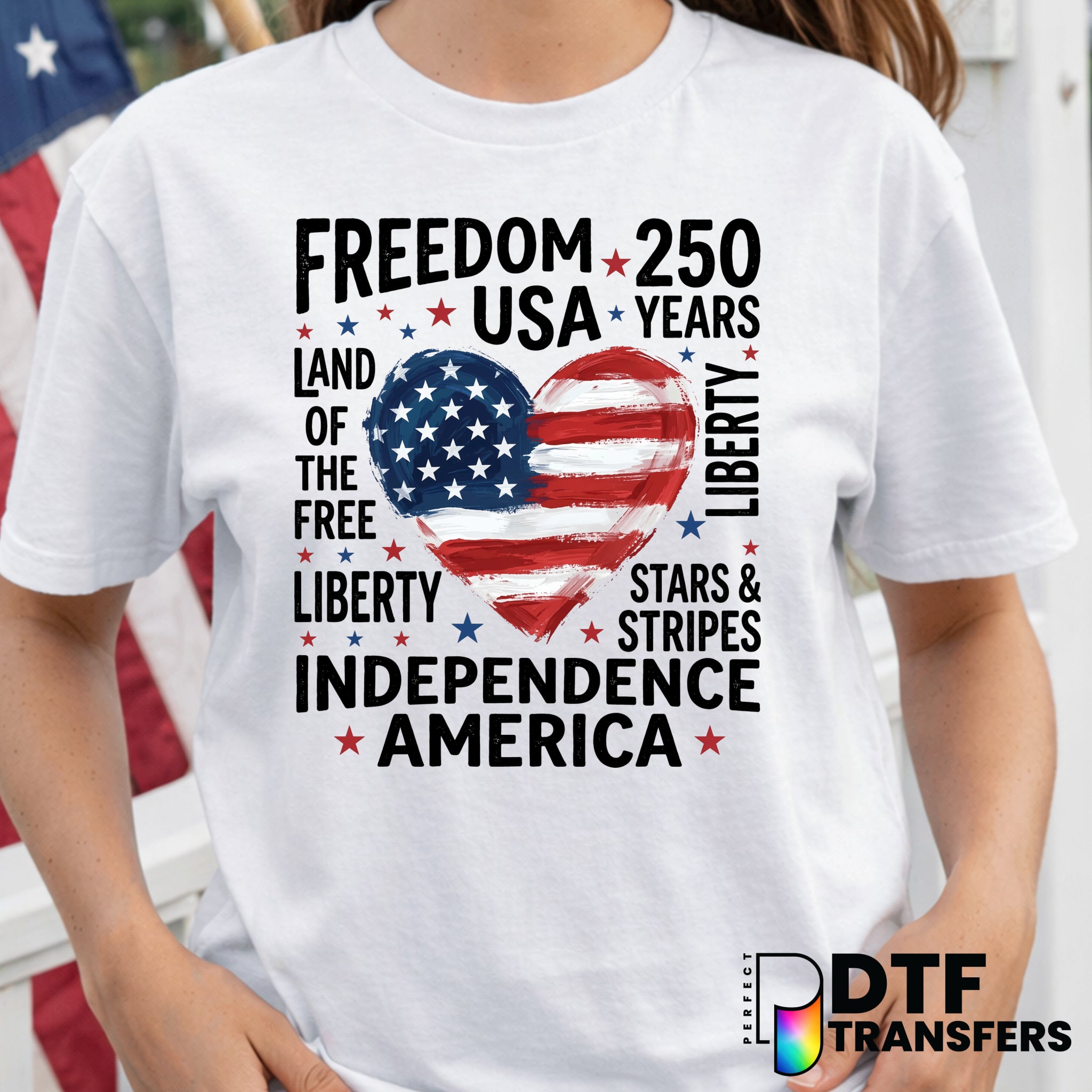 USA Heart Watercolor Flag – Fourth of July DTF Transfer