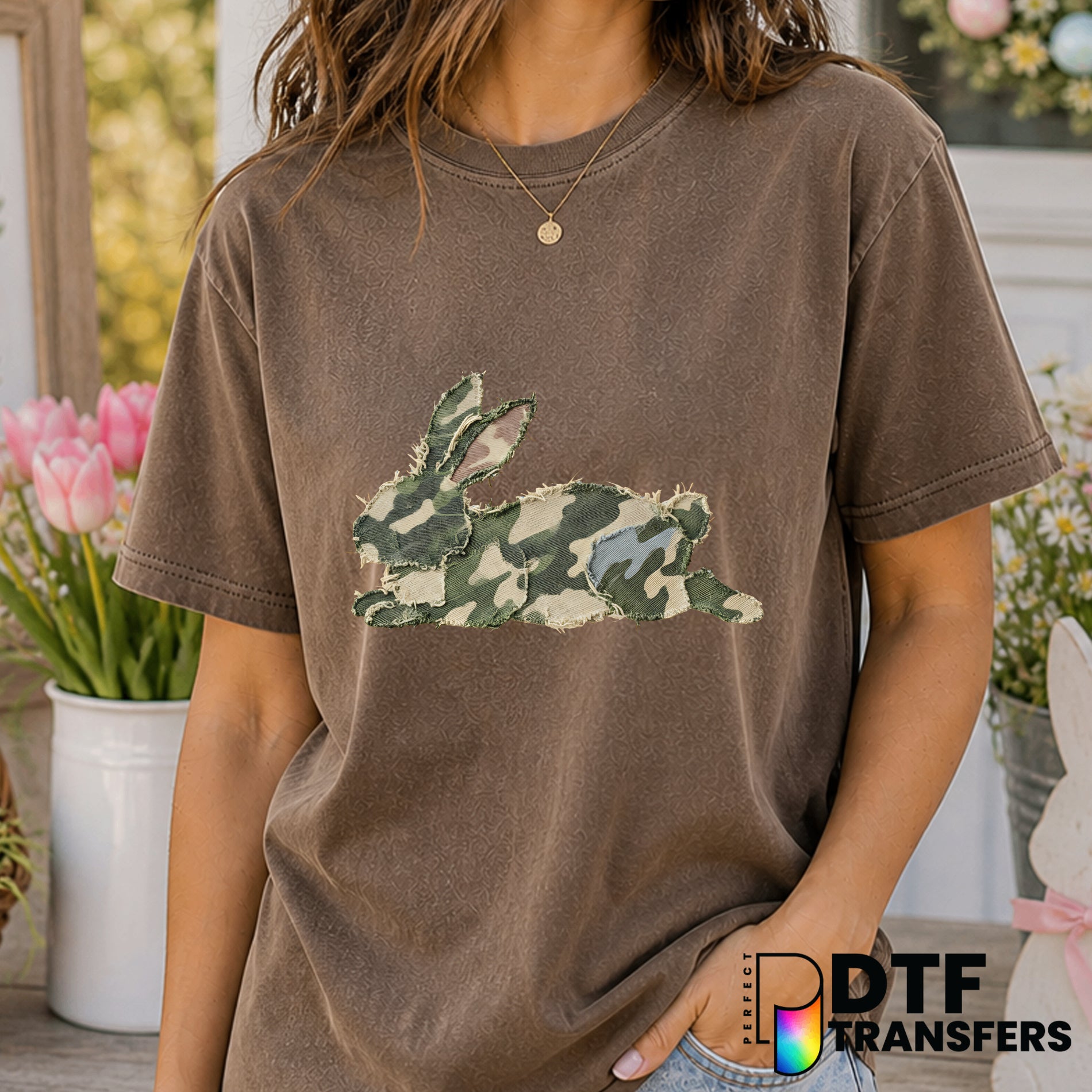 Camo Faux Patchwork Bunny – Easter DTF Transfer