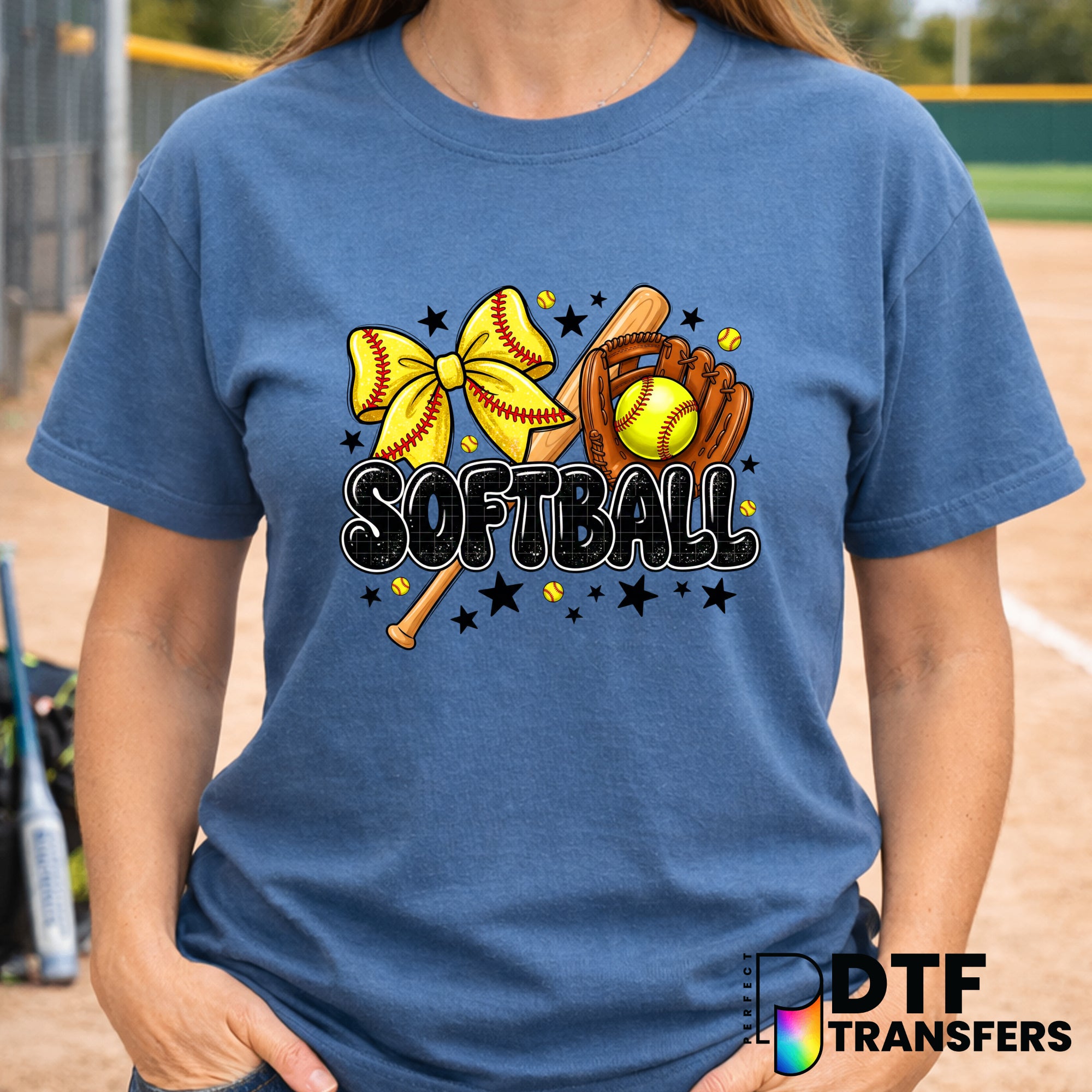 Glitter Bow Softball – DTF Transfer
