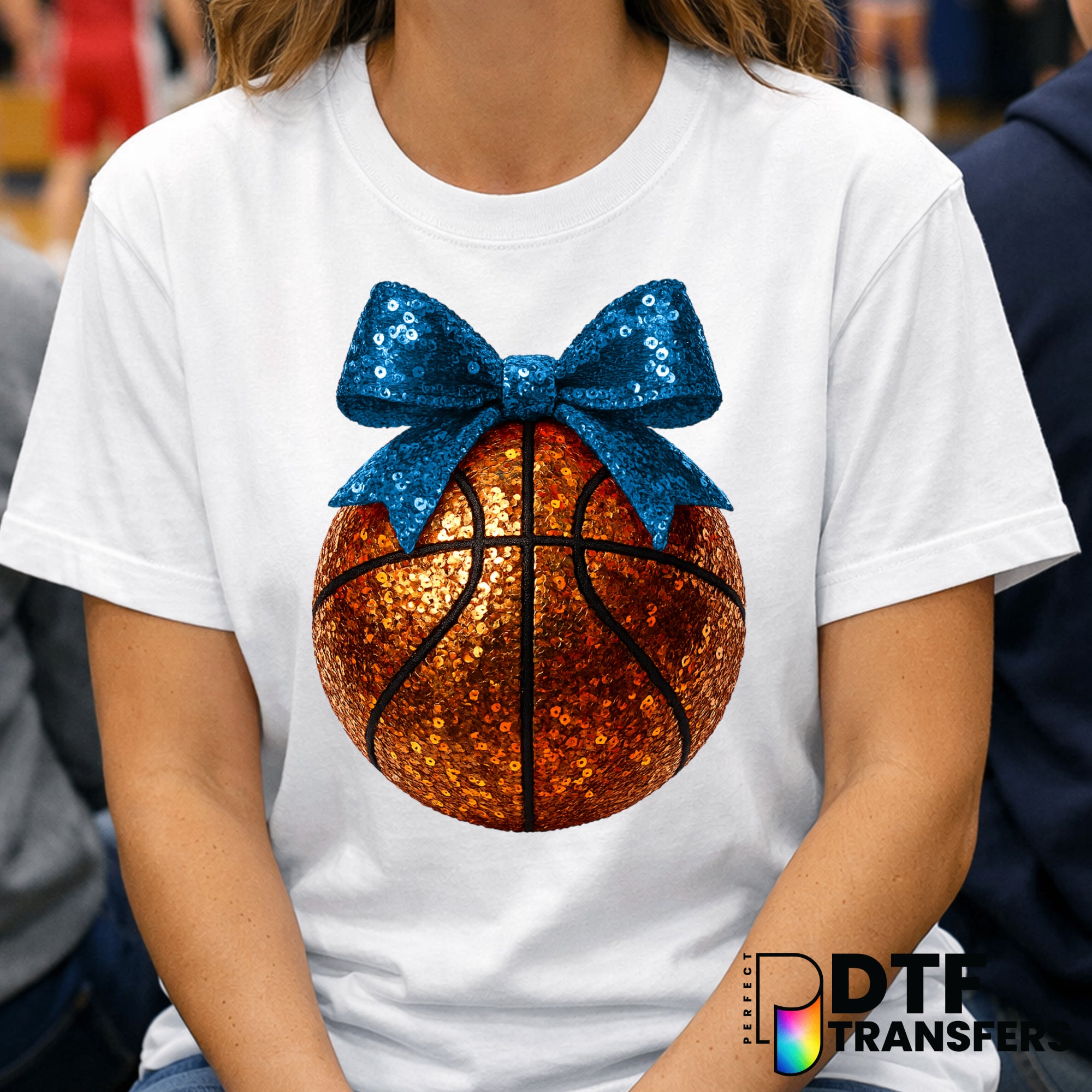 Faux Sequin Bow Basketball – Basketball DTF Transfer