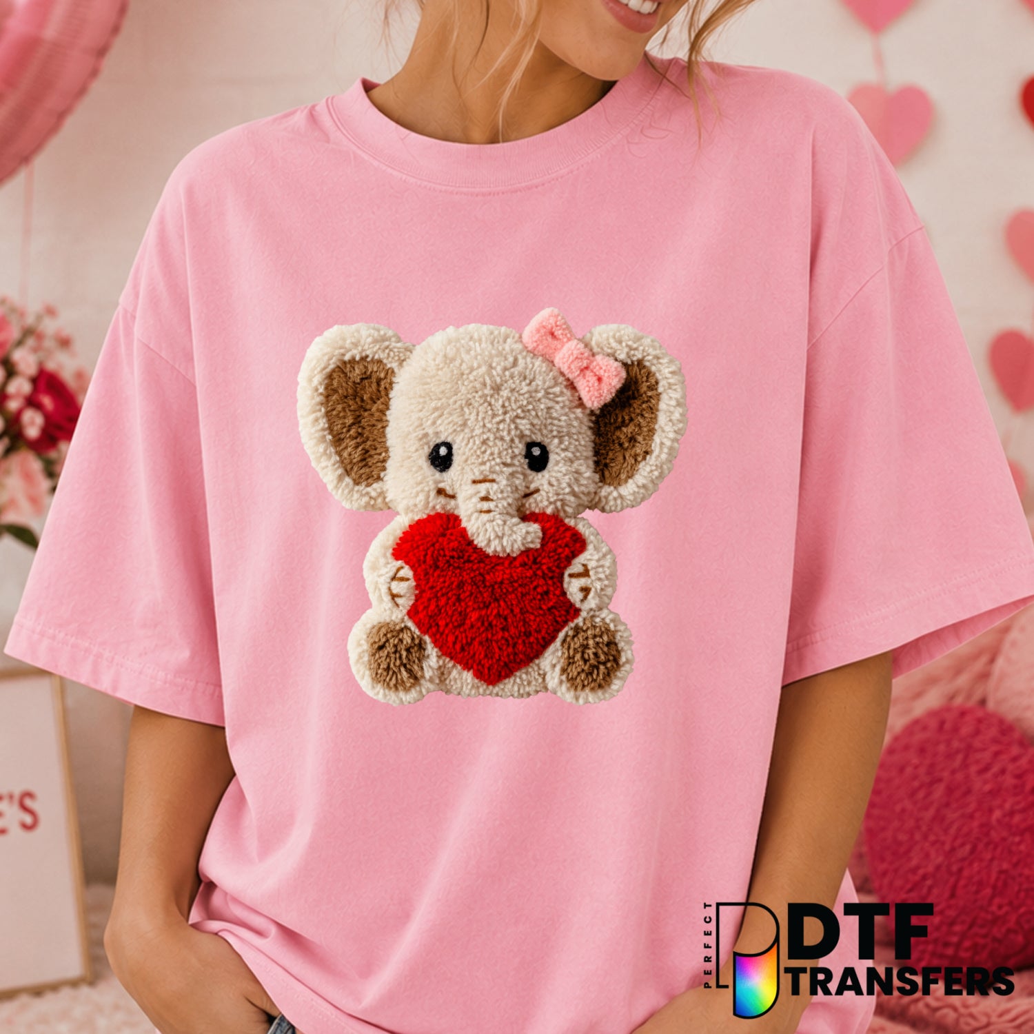Elephant Heart – Valentine's Day DTF Transfer (view 1 of 2) – by Perfect DTF Transfers – Premade DTF Transfers – Valentine...