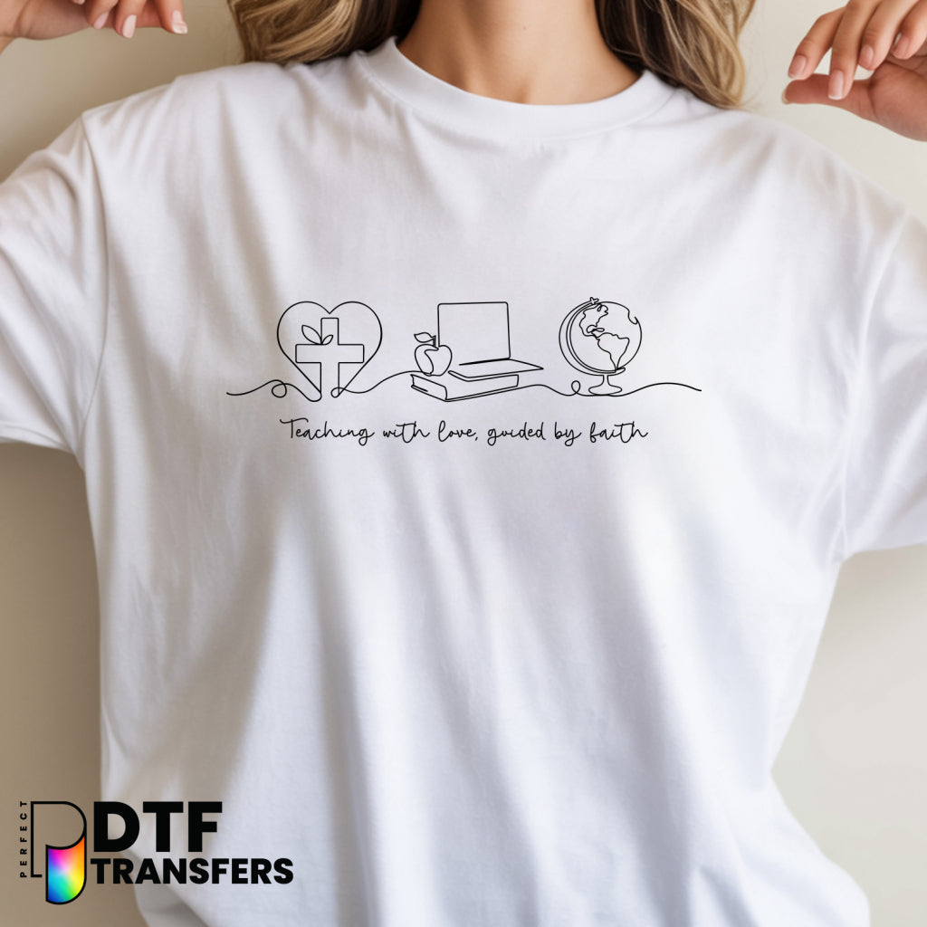 Teaching With Love Guided By Faith – Religious Teacher DTF Transfer
