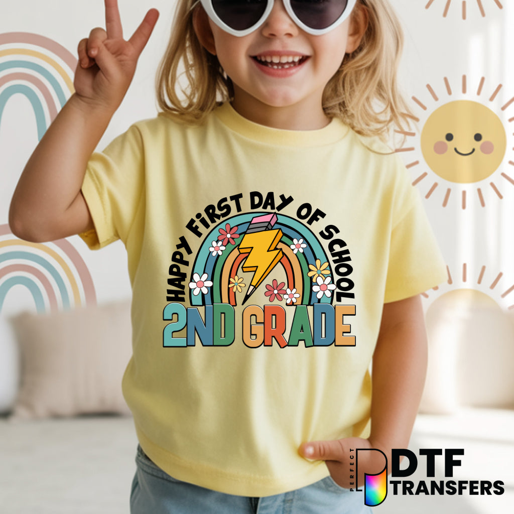 Happy First Day of School Second Grade Flowers – Teacher DTF Transfer