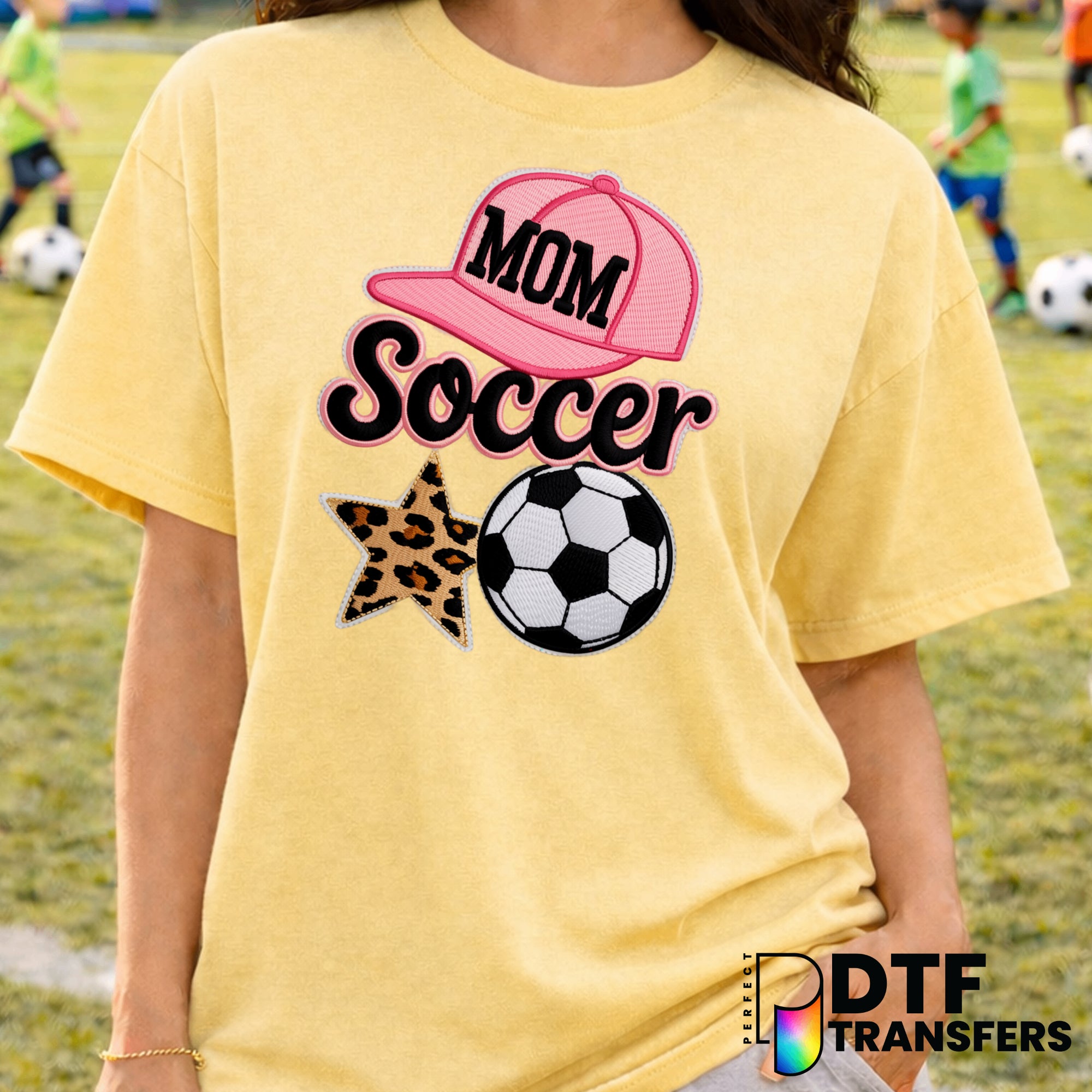 Soccer Mom Faux Embroidery Leopard – Soccer DTF Transfer