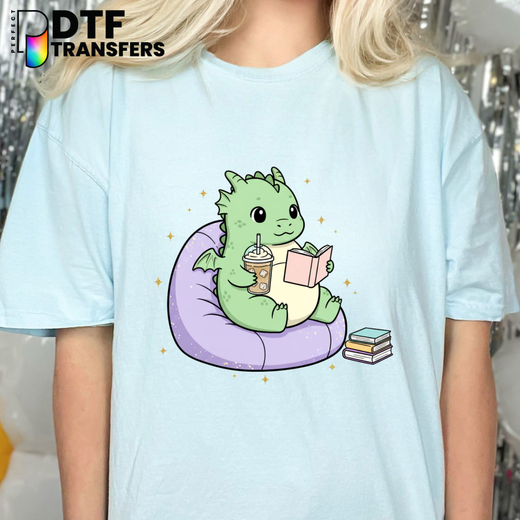 Cute Dragon Reading Book – Teacher DTF Transfer