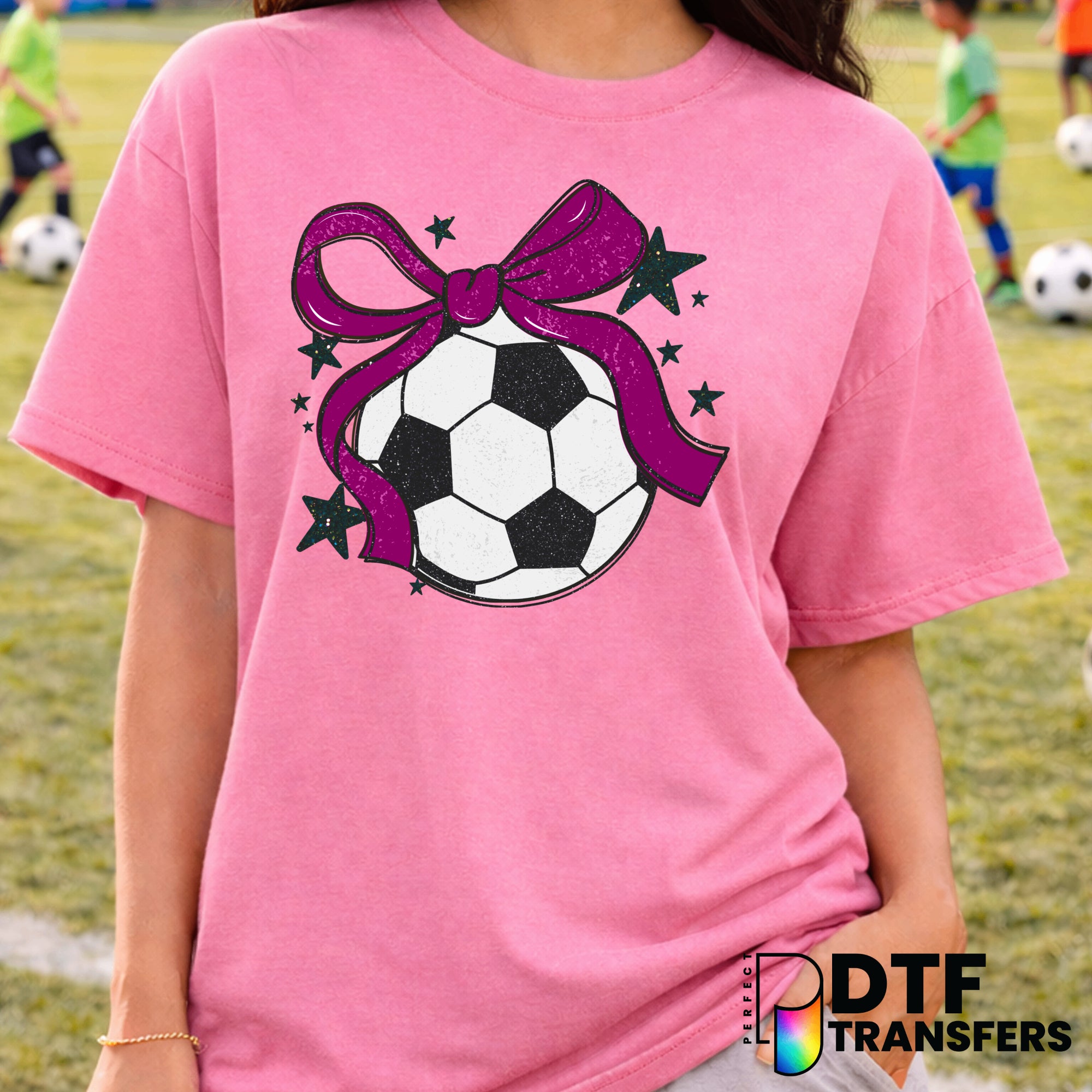 Soccer Ball with Pink Bow – Soccer DTF Transfer