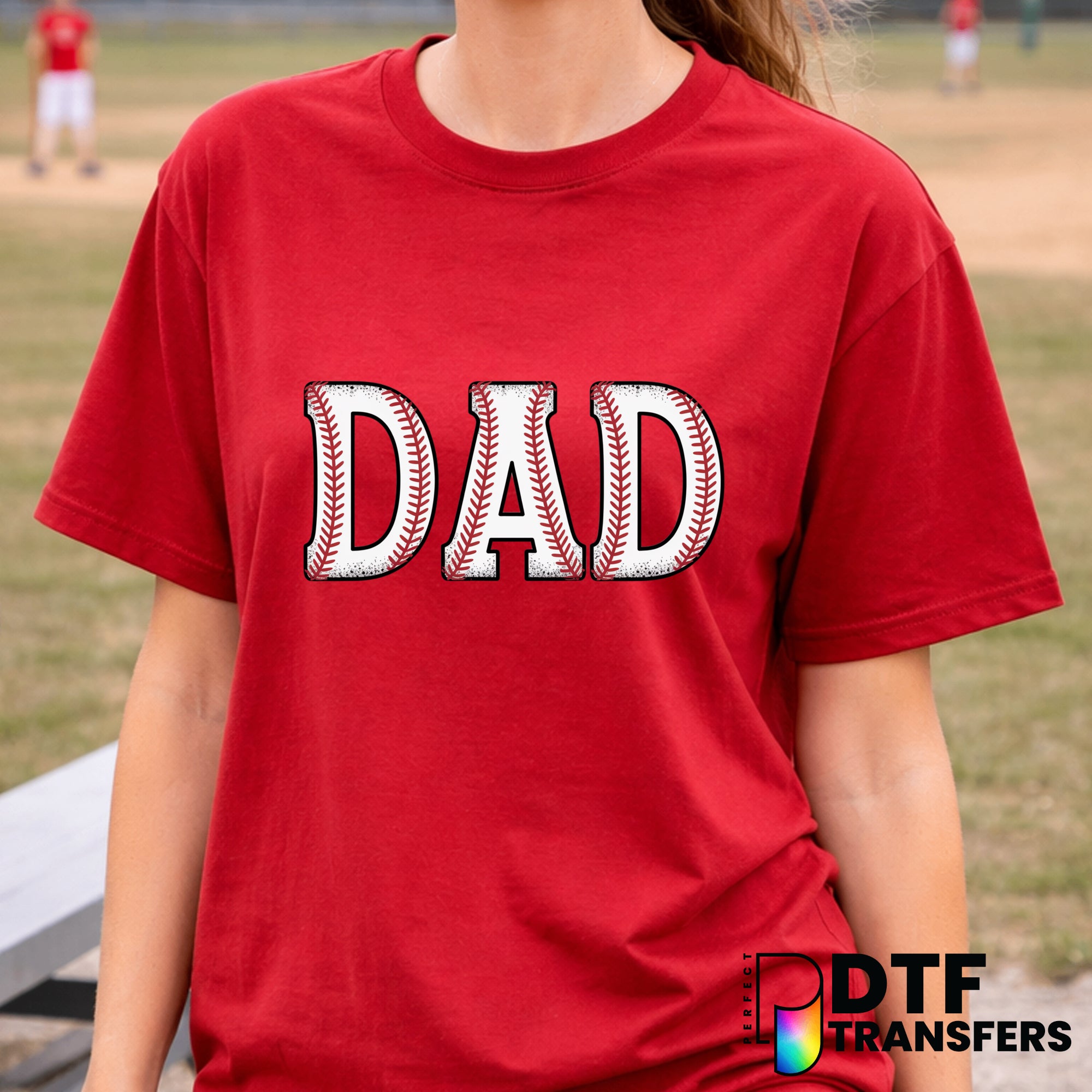 Dad Baseball Stitch Letters – Baseball DTF Transfer