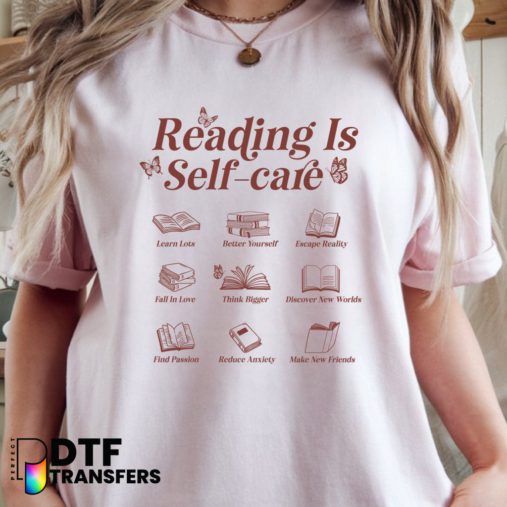 Reading is Self Care Books & Butterflies – Teacher DTF Transfer