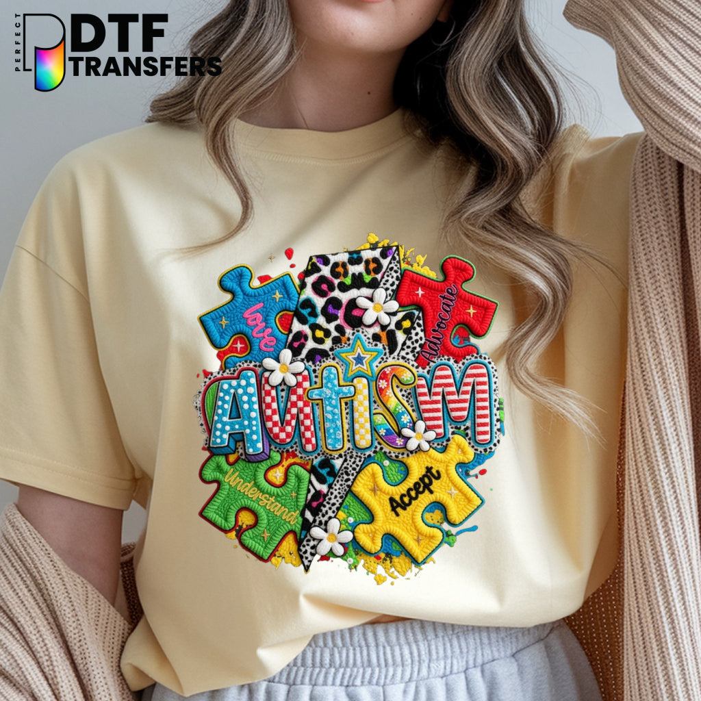 Faux Yarn Autism Puzzle Piece – Special Education DTF Transfer