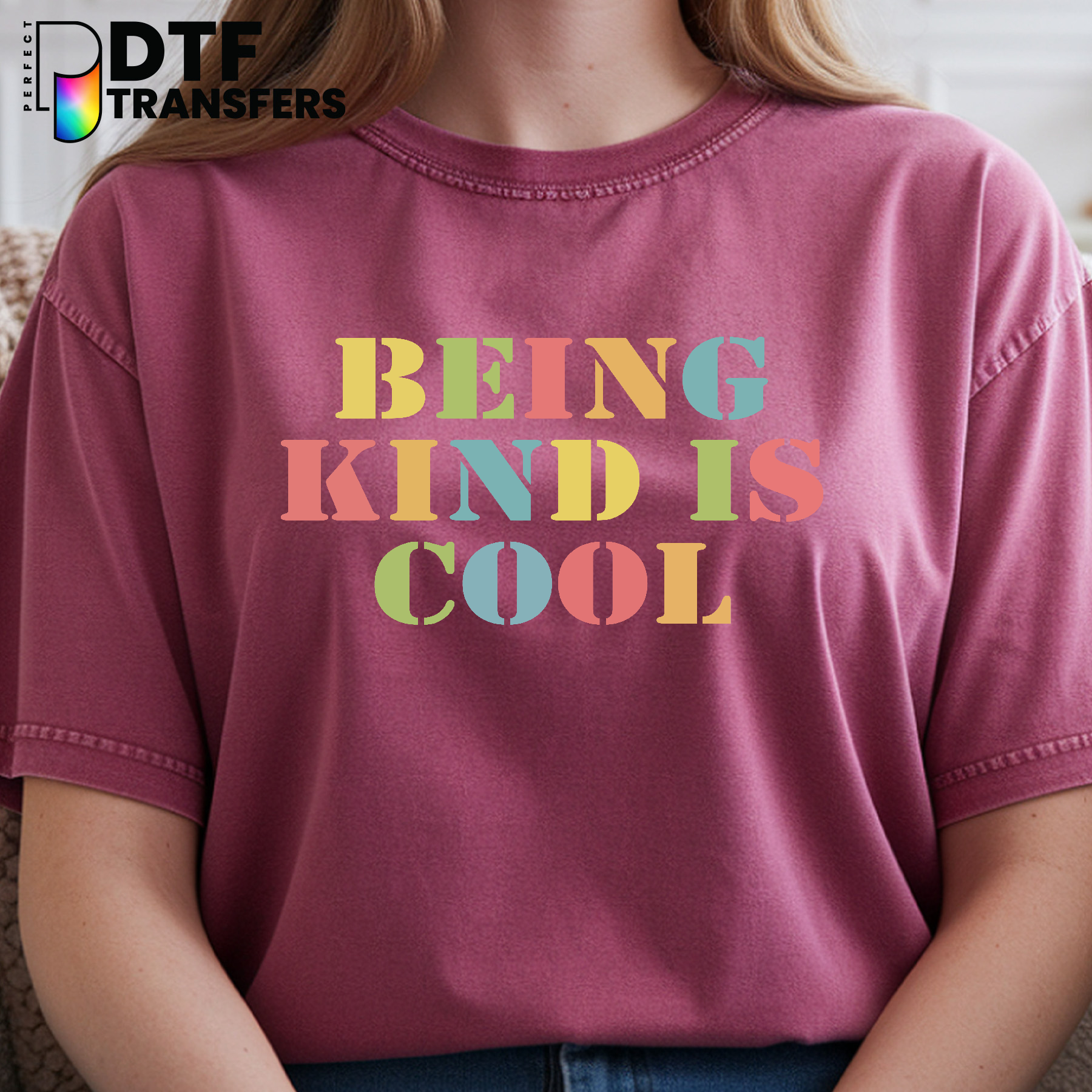 Being Kind Is Cool – Teacher DTF Transfer with Book, Apple, Pencil & Ruler