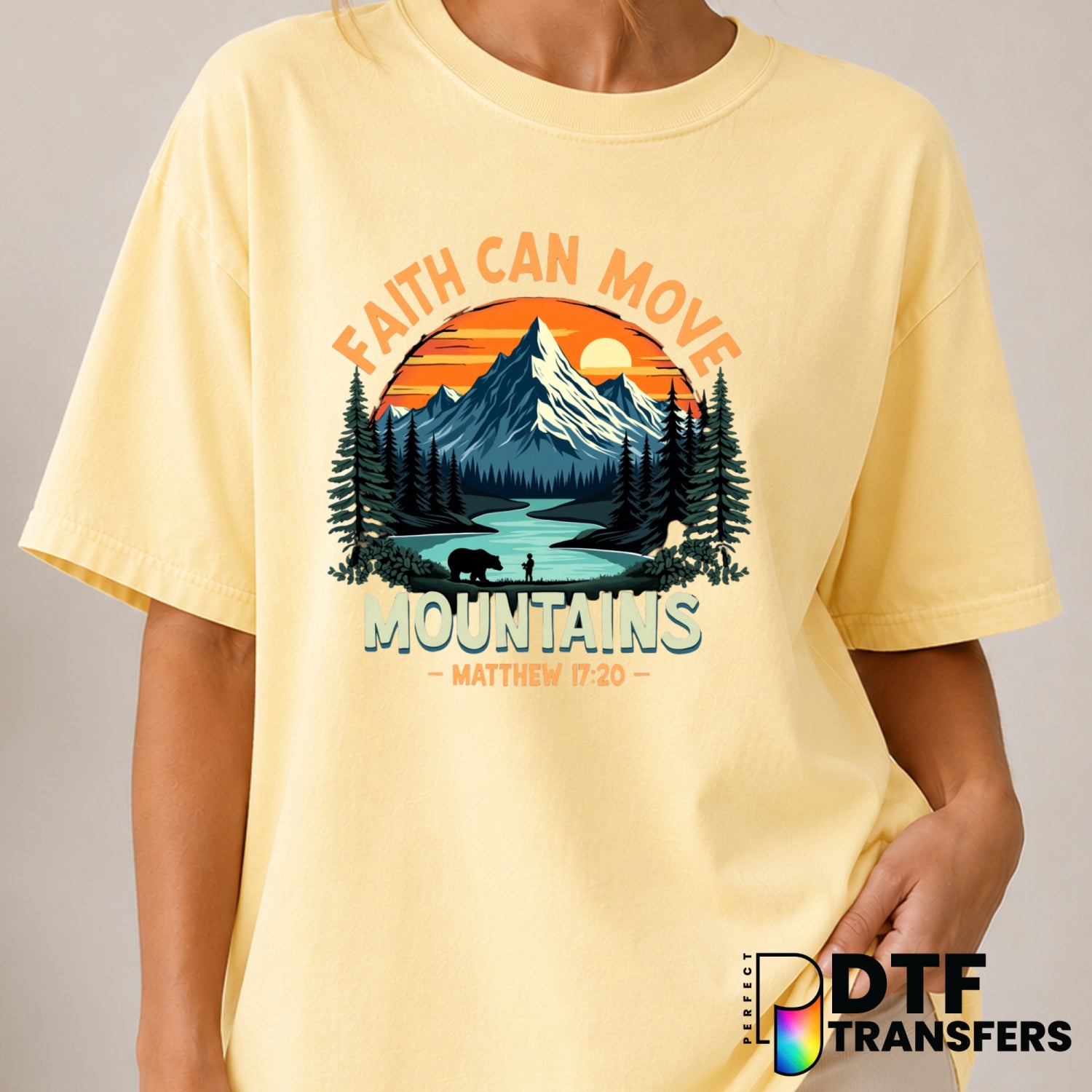 FAITH CAN MOVE MOUNTAINS MATTHEW 17:20 – Hiking DTF Transfer (view 1 of 2) – by Perfect DTF Transfers – Premade DTF Transf...
