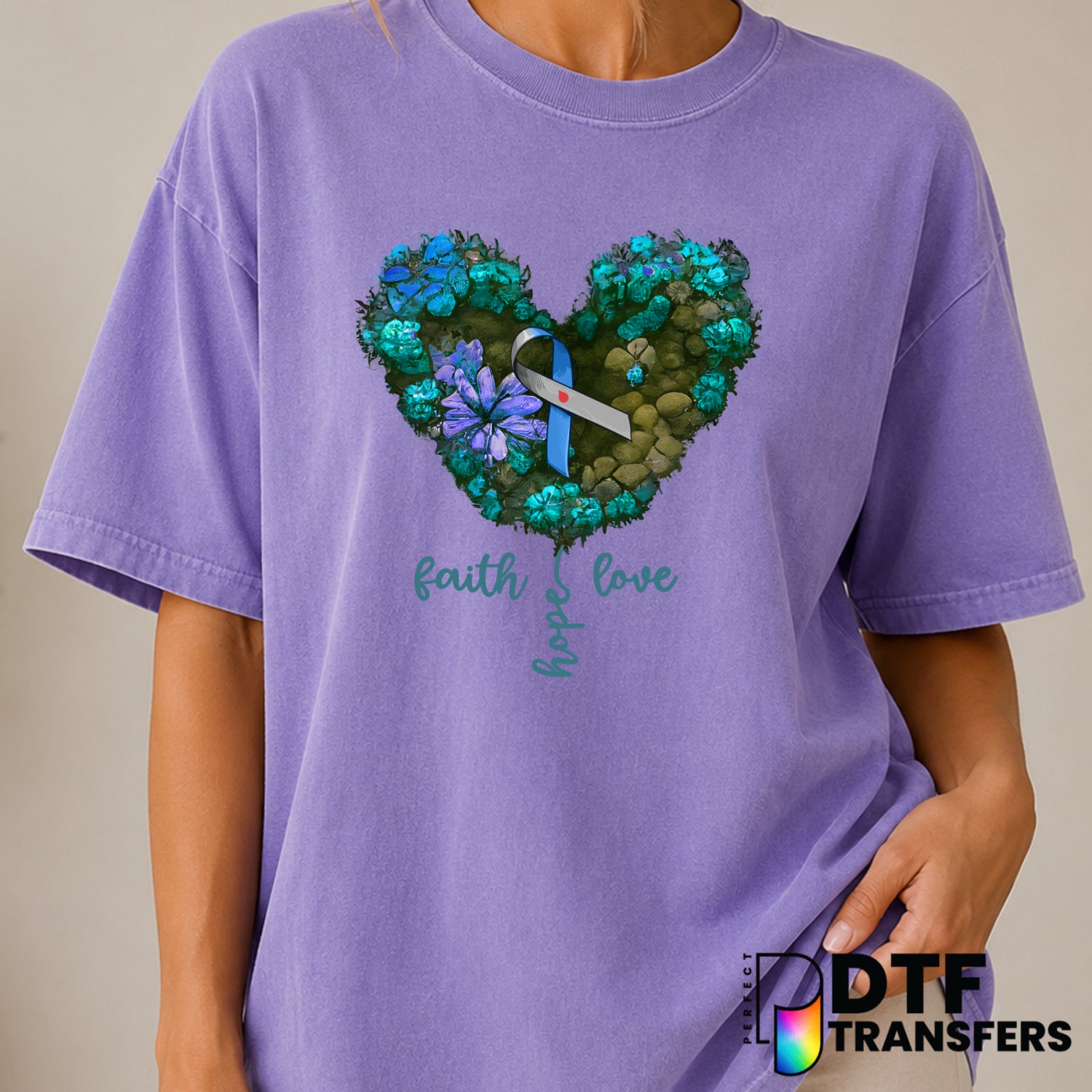 Faith Love Hope Heart – Diabetes Awareness DTF Transfer (view 2 of 2) – by Perfect DTF Transfers – Premade DTF Transfers –...
