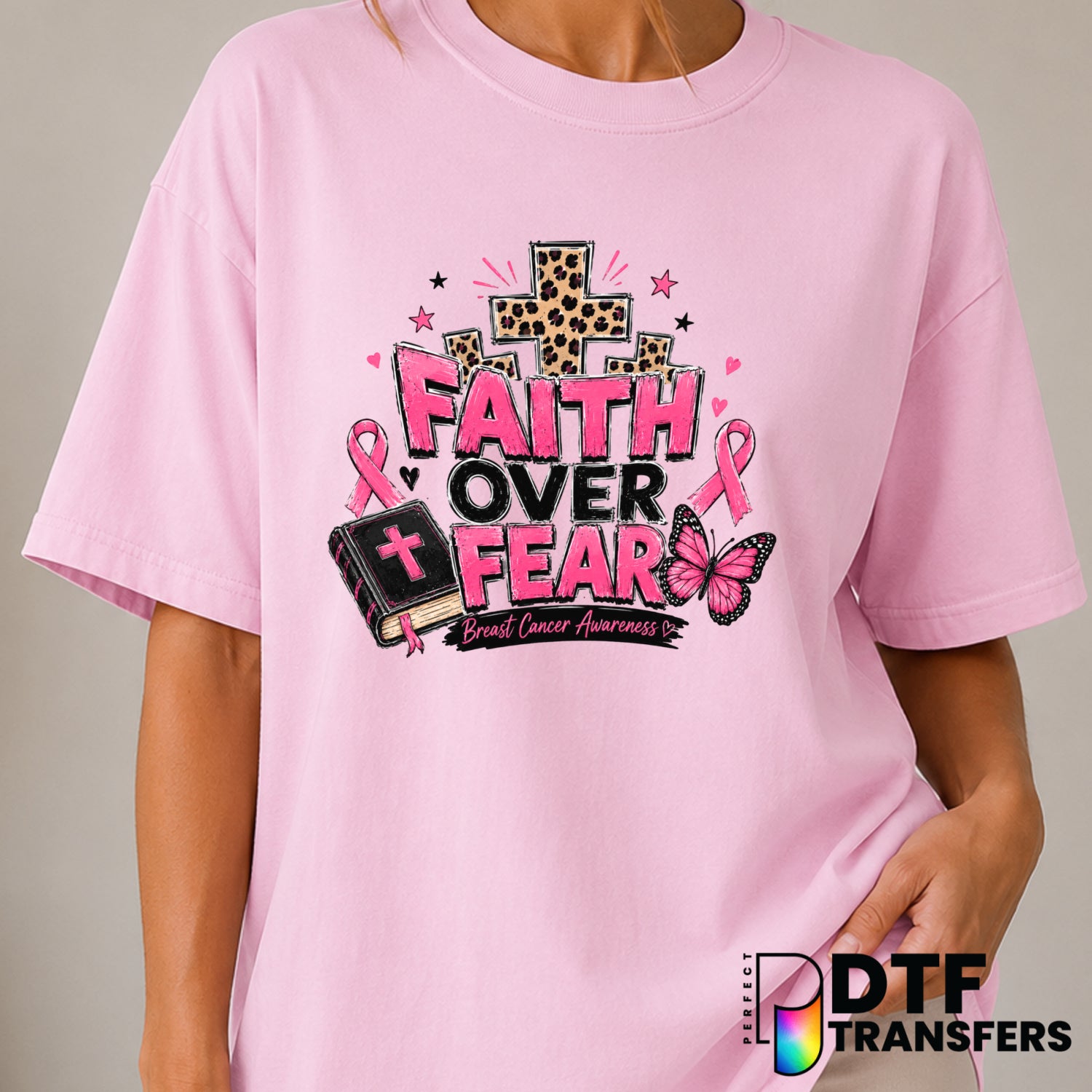 Faith Over Fear – Cancer Awareness DTF Transfer (view 1 of 2) – by Perfect DTF Transfers – Premade DTF Transfers – Cancer...