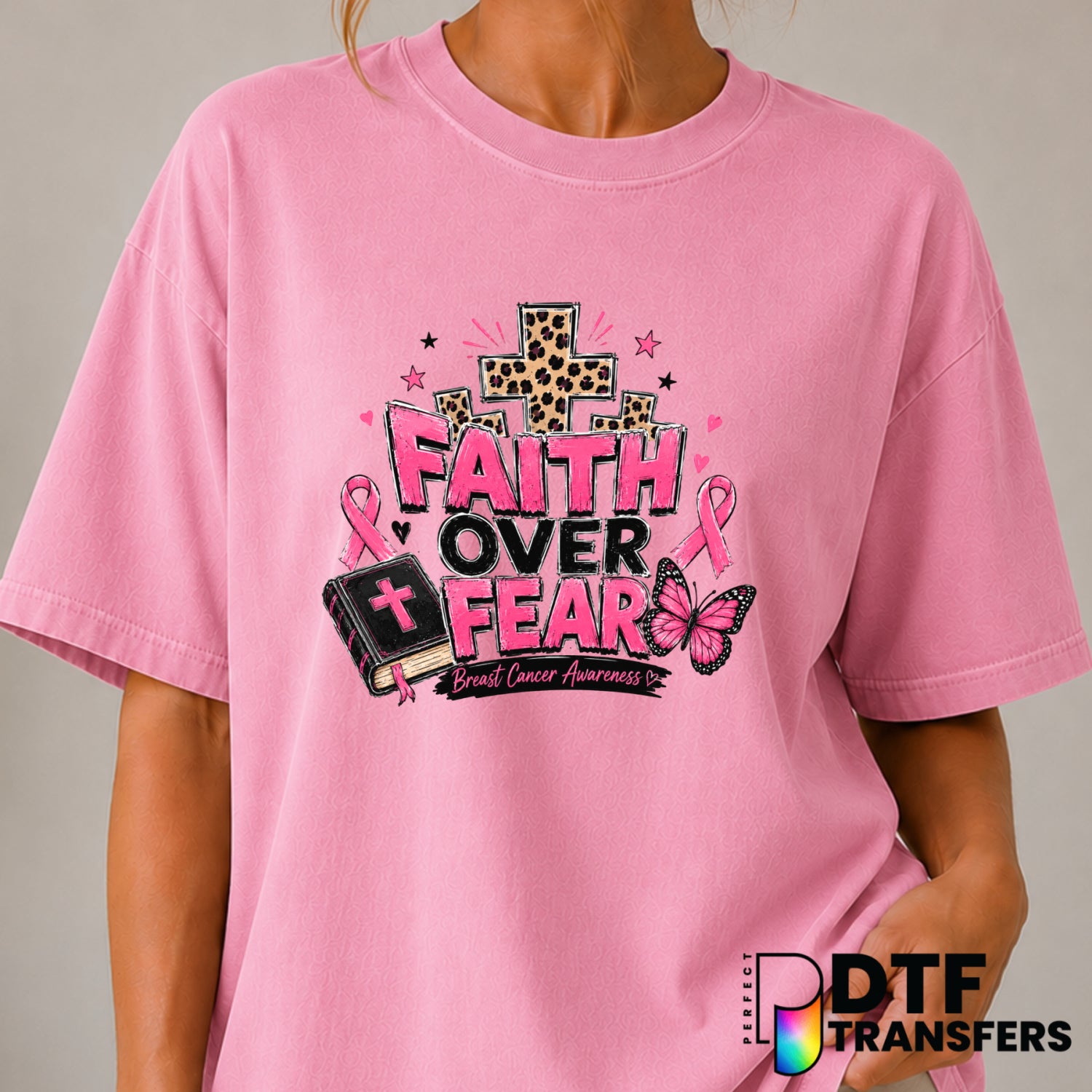 Faith Over Fear – Cancer Awareness DTF Transfer (view 2 of 2) – by Perfect DTF Transfers – Premade DTF Transfers – Cancer...