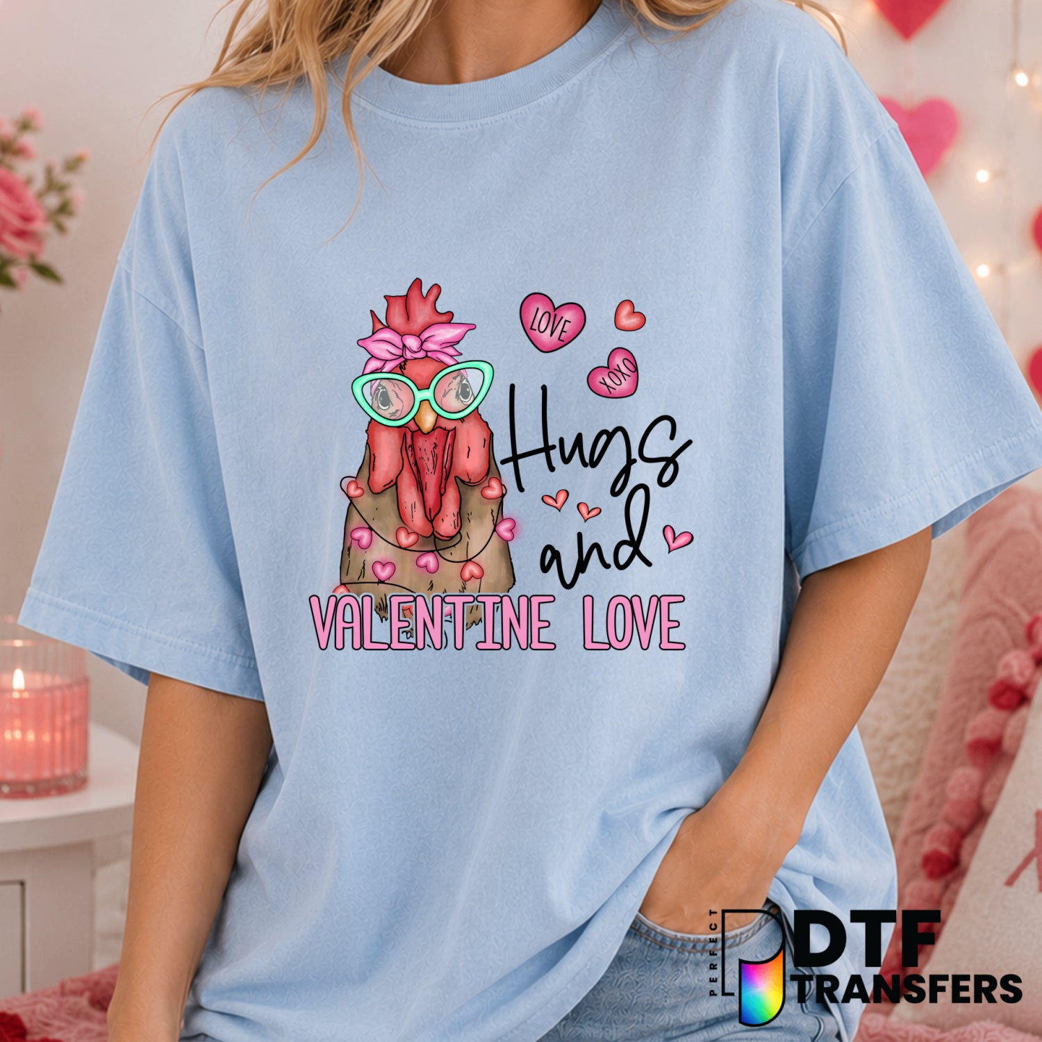Farm Animal Chicken – Valentine's Day DTF Transfer (view 1 of 2) – by Perfect DTF Transfers – Premade DTF Transfers – Vale...