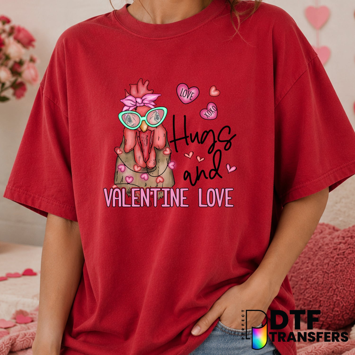 Farm Animal Chicken – Valentine's Day DTF Transfer (view 2 of 2) – by Perfect DTF Transfers – Premade DTF Transfers – Vale...