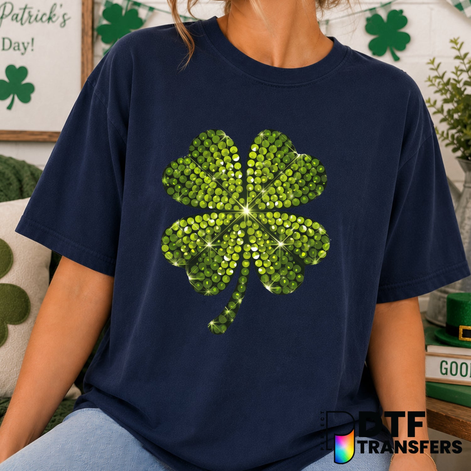 Faux Rhinestones Shamrock – St. Patrick's Day DTF Transfer (view 1 of 2) – by Perfect DTF Transfers – Premade DTF Transfer...