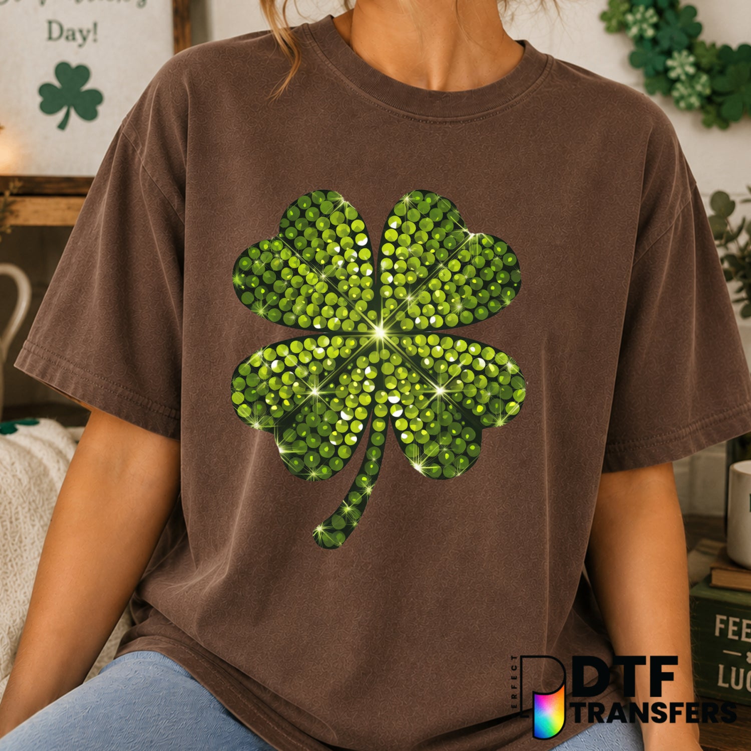 Faux Rhinestones Shamrock – St. Patrick's Day DTF Transfer (view 2 of 2) – by Perfect DTF Transfers – Premade DTF Transfer...