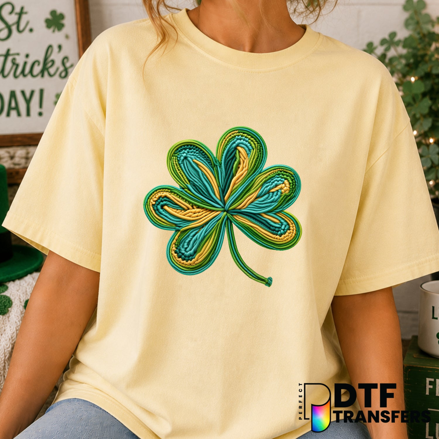 Faux Yarn Colorful Clover – St. Patrick's Day DTF Transfer (view 1 of 2) – by Perfect DTF Transfers – Premade DTF Transfer...