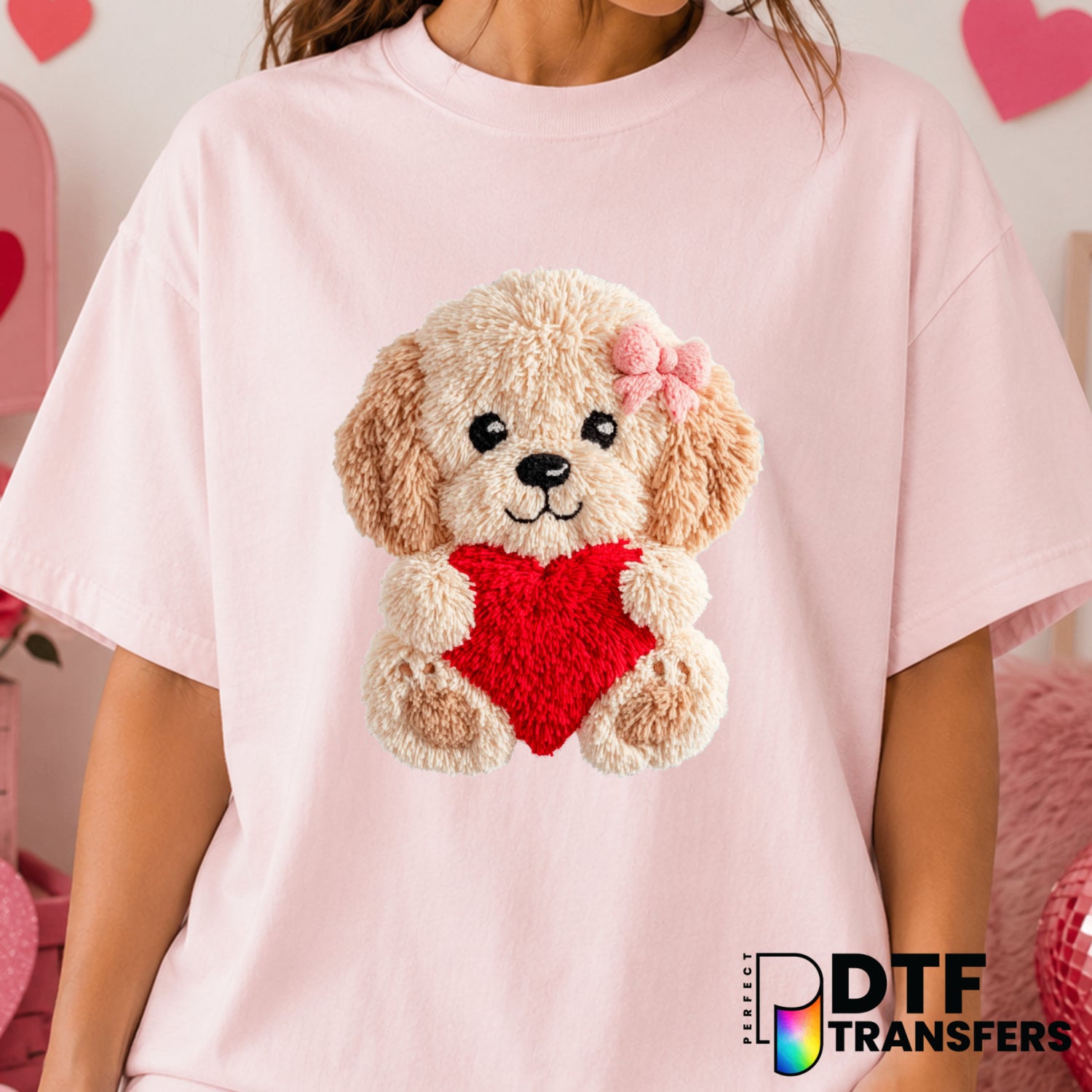Faux Yarn Dog Heart – Valentine's Day DTF Transfer (view 2 of 2) – by Perfect DTF Transfers – Premade DTF Transfers – Vale...