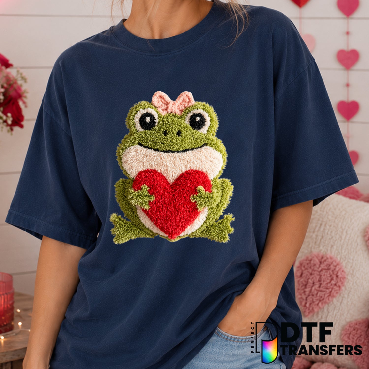 Faux Yarn Frog Heart – Valentine's Day DTF Transfer (view 1 of 2) – by Perfect DTF Transfers – Premade DTF Transfers – Val...
