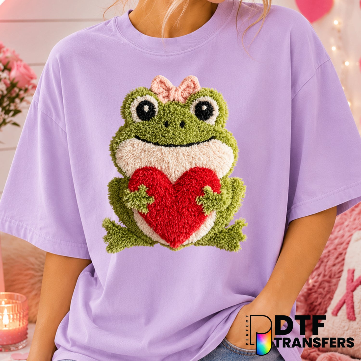 Faux Yarn Frog Heart – Valentine's Day DTF Transfer (view 2 of 2) – by Perfect DTF Transfers – Premade DTF Transfers – Val...