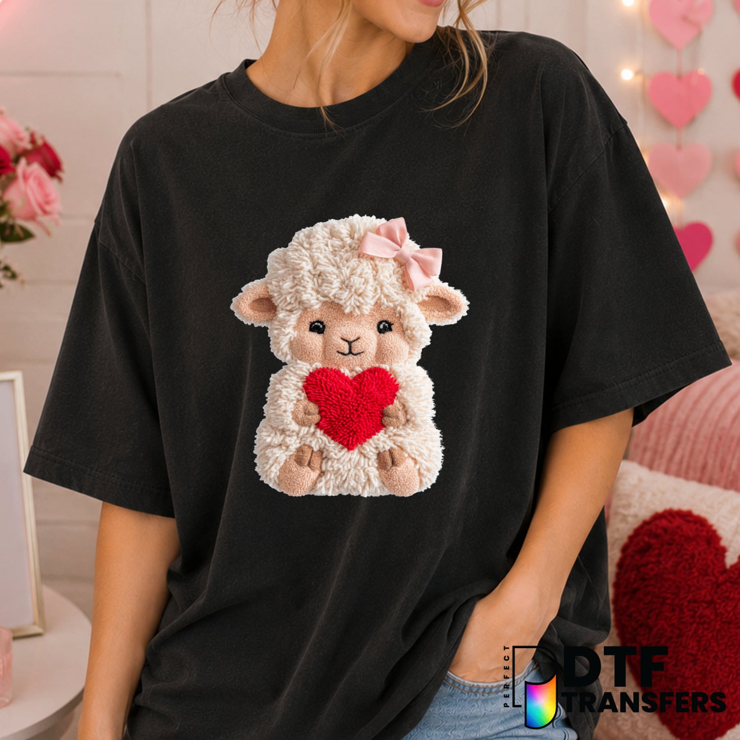 Faux Yarn Lamb Heart – Valentine's Day DTF Transfer (view 2 of 2) – by Perfect DTF Transfers – Premade DTF Transfers – Val...