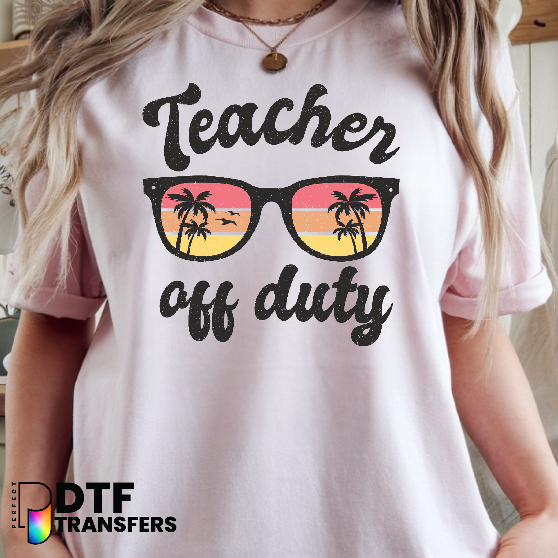 Teacher Off Duty – Teacher DTF Transfer with Blossom Gradient
