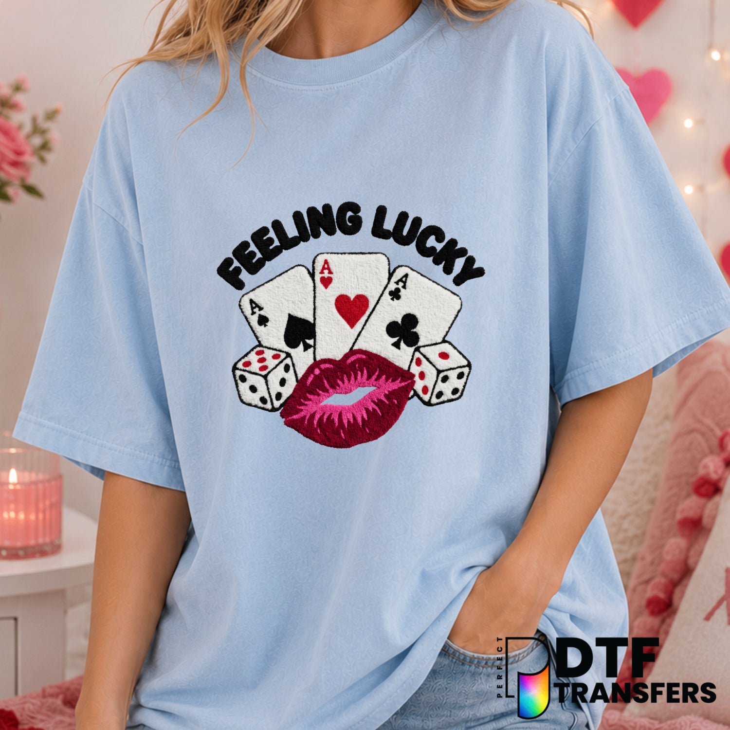 Feeling Lucky Lips – Valentine's Day DTF Transfer (view 1 of 2) – by Perfect DTF Transfers – Premade DTF Transfers – Valen...