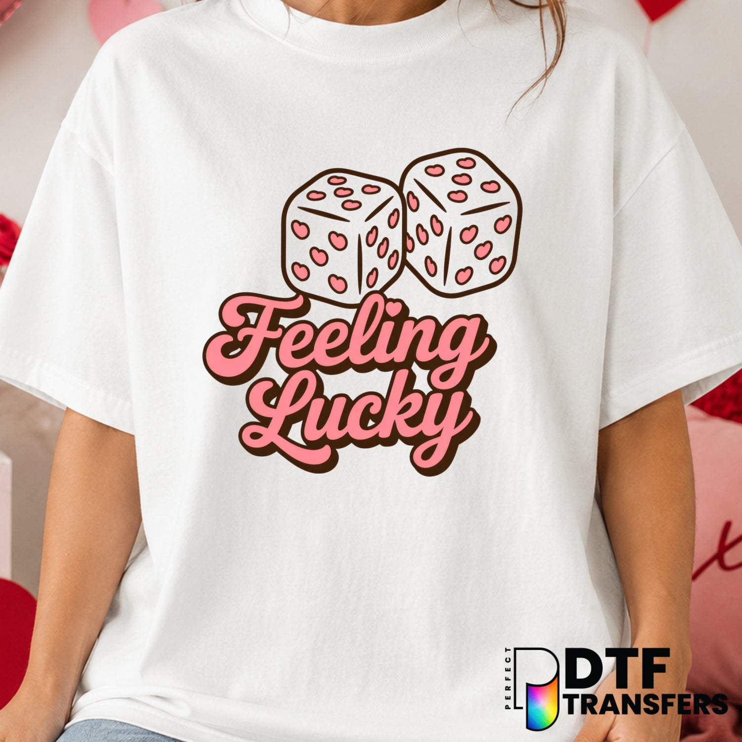 Feeling Lucky Retro Dice – Valentine's Day DTF Transfer (view 2 of 2) – by Perfect DTF Transfers – Premade DTF Transfers –...