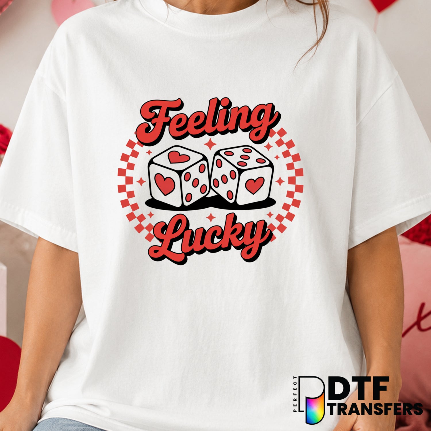 Feeling Lucky Retro Hearts Dice – Valentine's Day DTF Transfer (view 1 of 2) – by Perfect DTF Transfers – Premade DTF Tran...