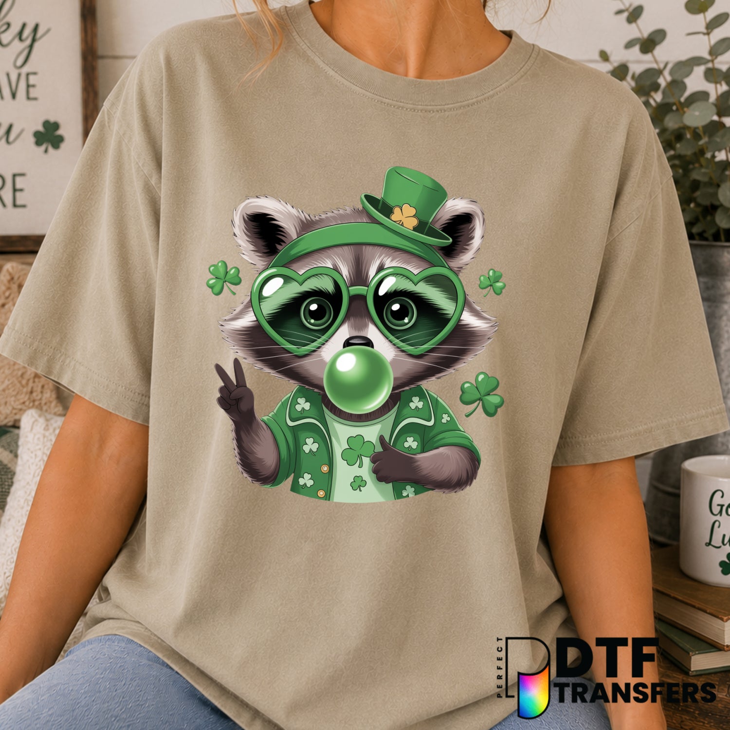 Feral Raccoon – St. Patrick's Day DTF Transfer (view 1 of 2) – by Perfect DTF Transfers – Premade DTF Transfers – St. Patr...