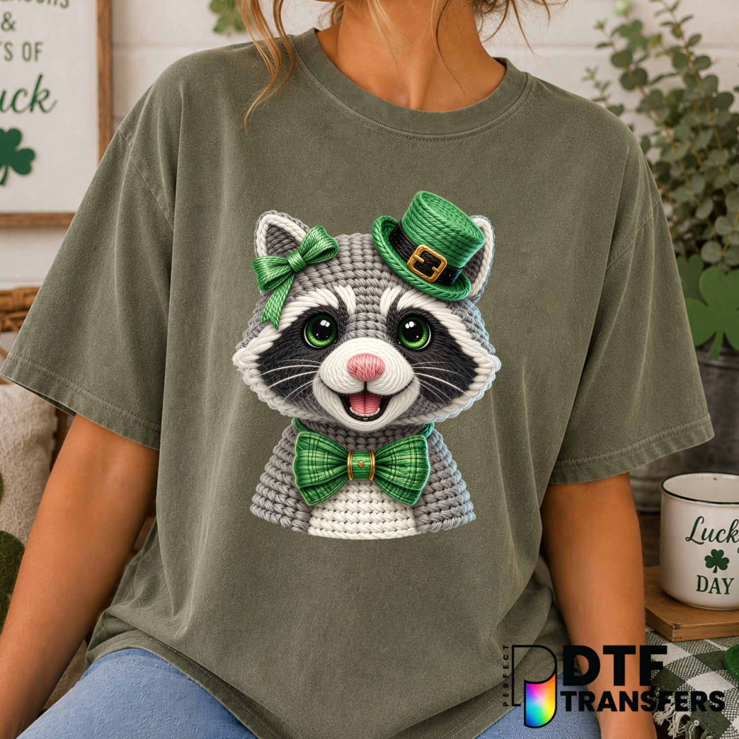 Feral Raccoon St. Patrick's Day DTF Transfer (view 2 of 2) – by Perfect DTF Transfers – Premade DTF Transfers – St. Patric...