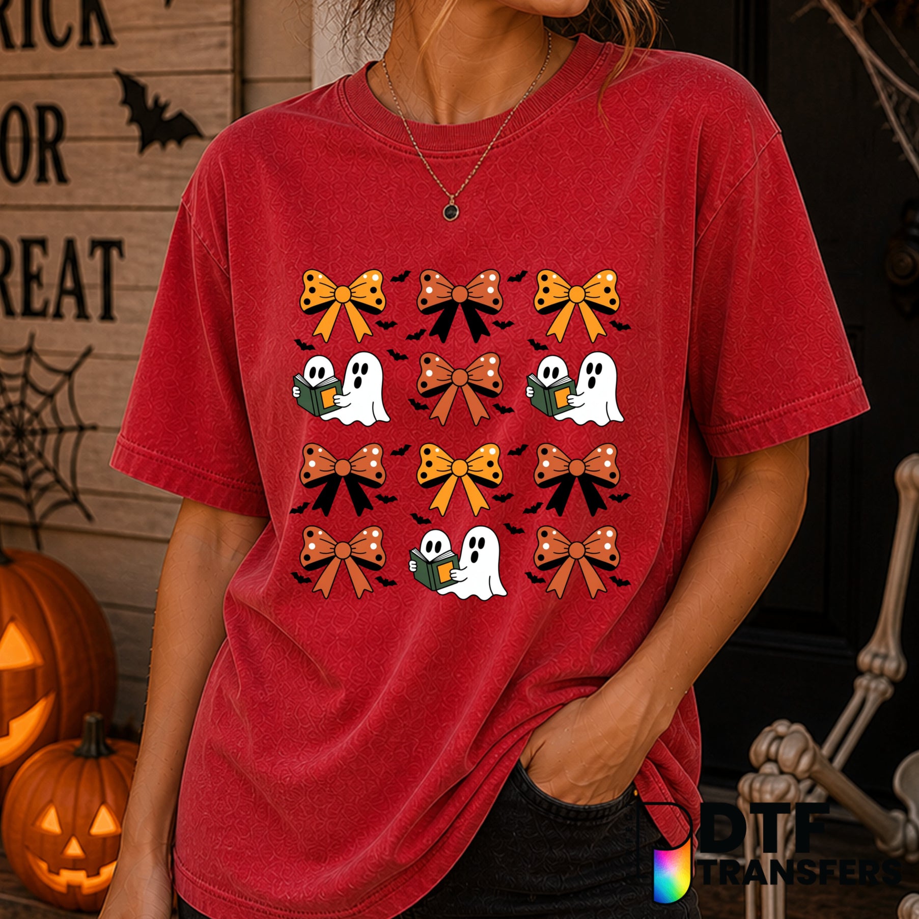 Cute Ghost with Coquette Bow – Halloween DTF Transfer