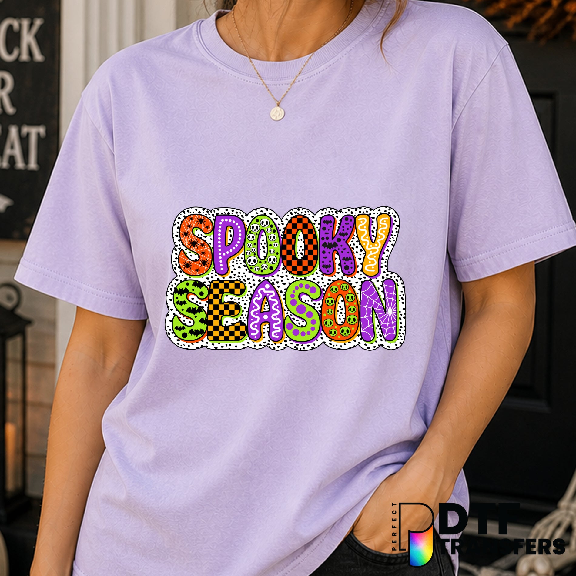 Ghost with Witch Hat and Pumpkin – Halloween DTF Transfer