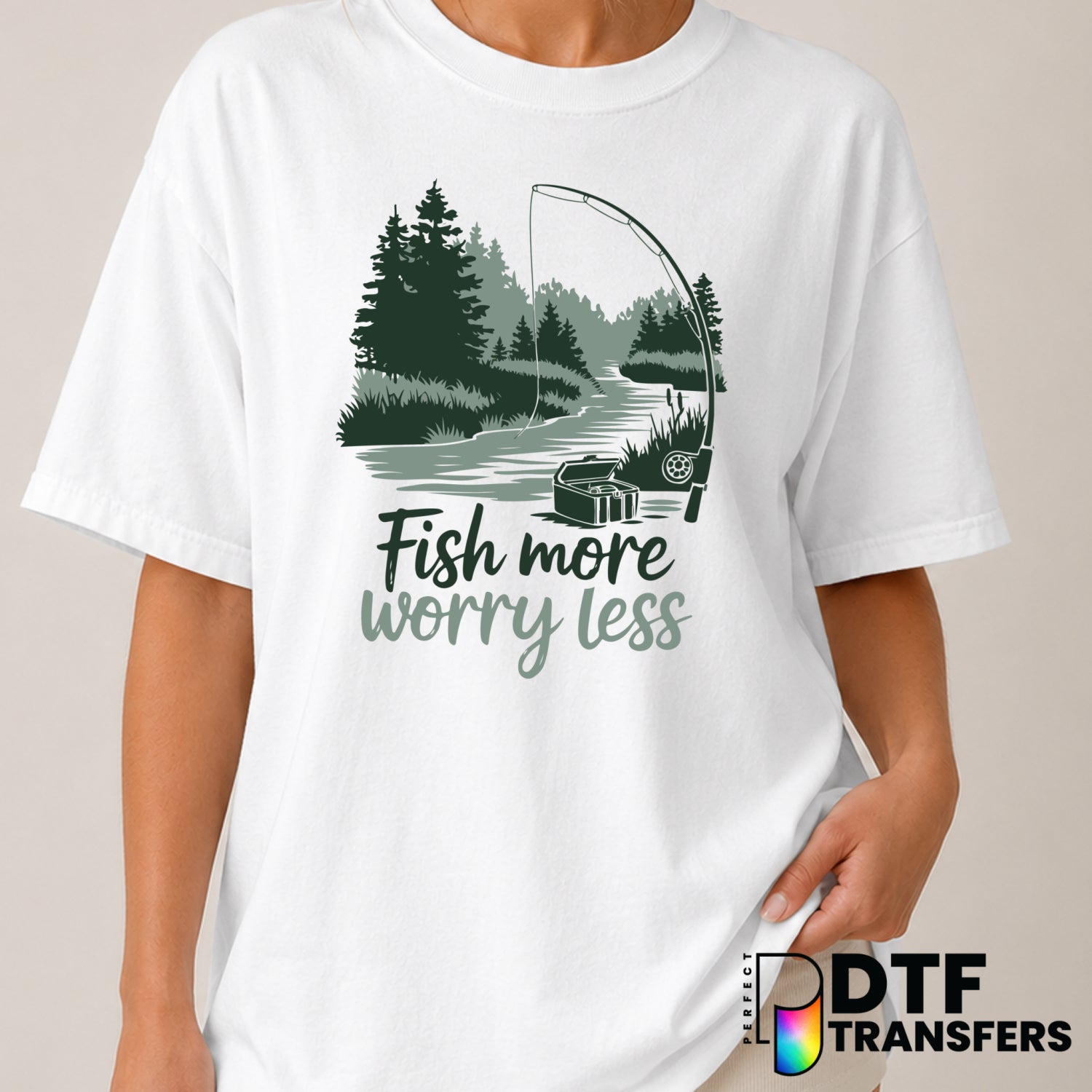 FISH MORE WORRY LESS – Fishing DTF Transfer (view 1 of 2) – by Perfect DTF Transfers – Premade DTF Transfers – Fishing, Ou...