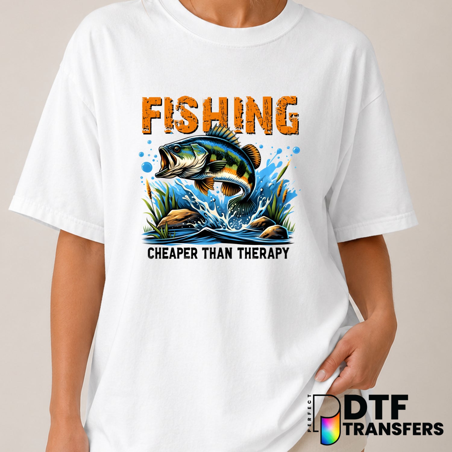 Fishing Cheaper Than Therapy – Fishing DTF Transfer (view 1 of 2) – by Perfect DTF Transfers – Premade DTF Transfers – Fis...