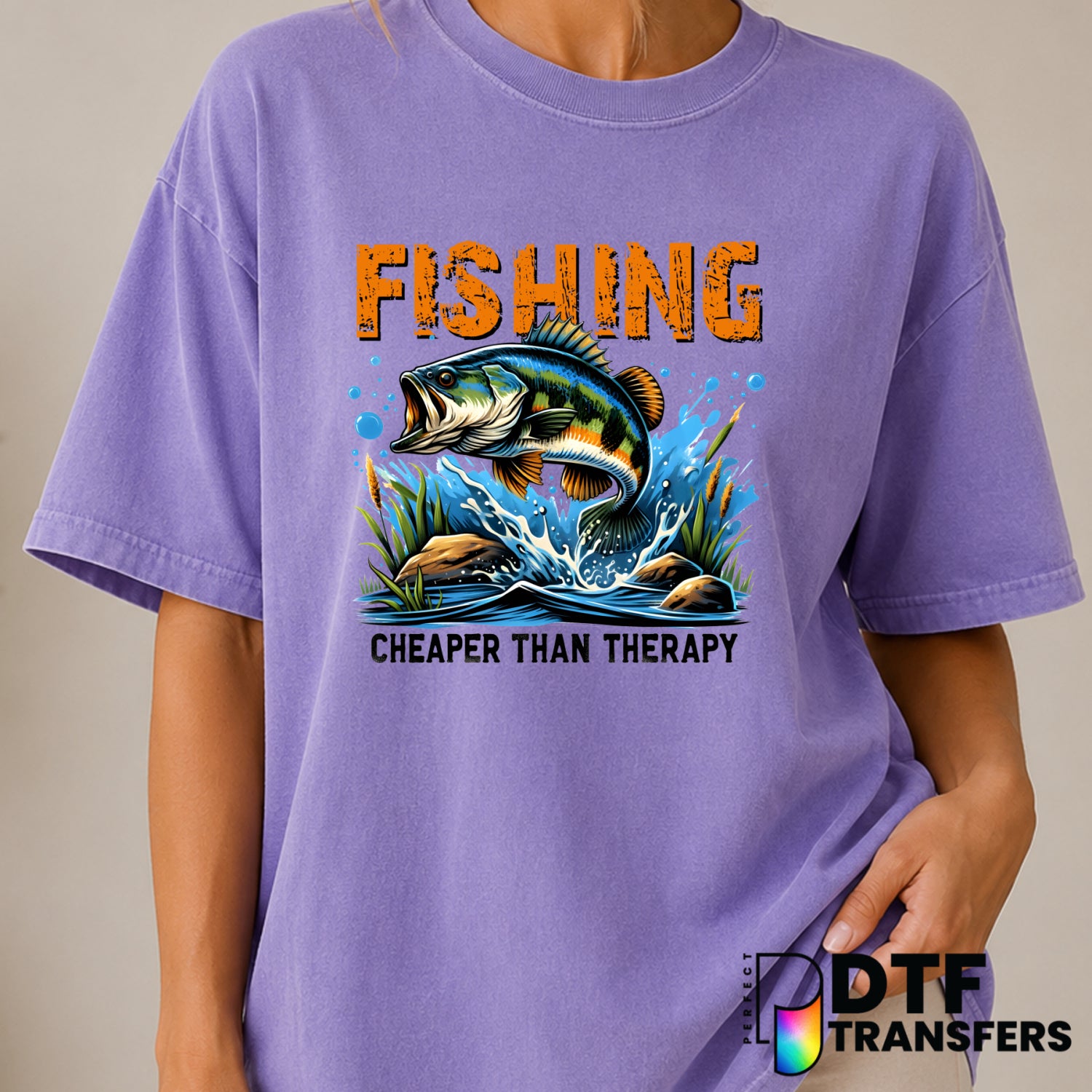 Fishing Cheaper Than Therapy – Fishing DTF Transfer (view 2 of 2) – by Perfect DTF Transfers – Premade DTF Transfers – Fis...