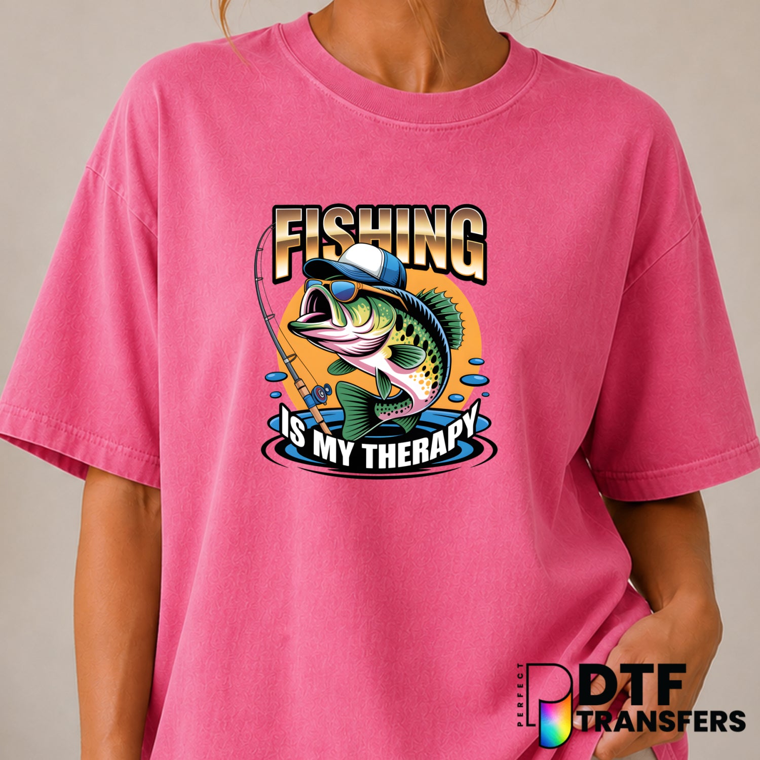 Fishing Is My Therapy Bass Fishing – DTF Transfer (view 1 of 2) – by Perfect DTF Transfers – Premade DTF Transfers – Fishi...