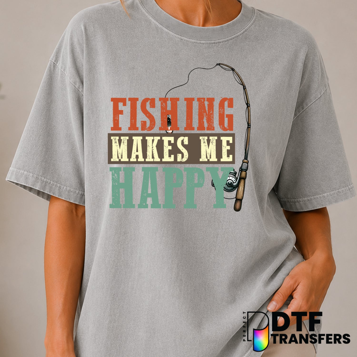 Fishing Makes Me Happy – Fishing DTF Transfer (view 1 of 2) – by Perfect DTF Transfers – Premade DTF Transfers – Fishing,...