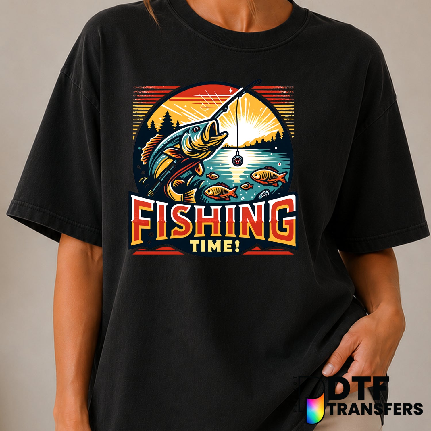 Fishing Time Sunset Lake Life – Fishing DTF Transfer (view 1 of 2) – by Perfect DTF Transfers – Premade DTF Transfers – Fi...