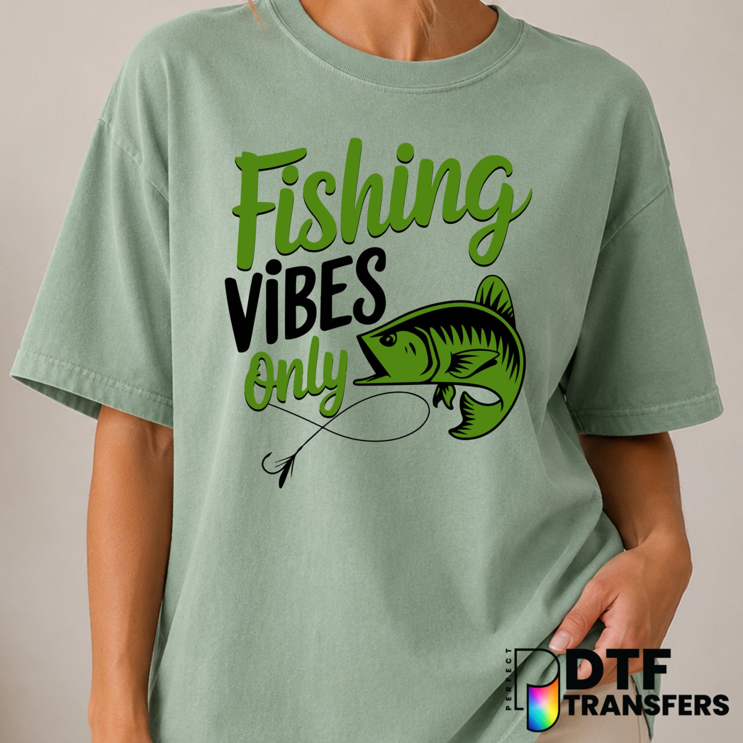 FISHING VIBES ONLY – Fishing DTF Transfer (view 2 of 2) – by Perfect DTF Transfers – Premade DTF Transfers – Fishing, Outdoor