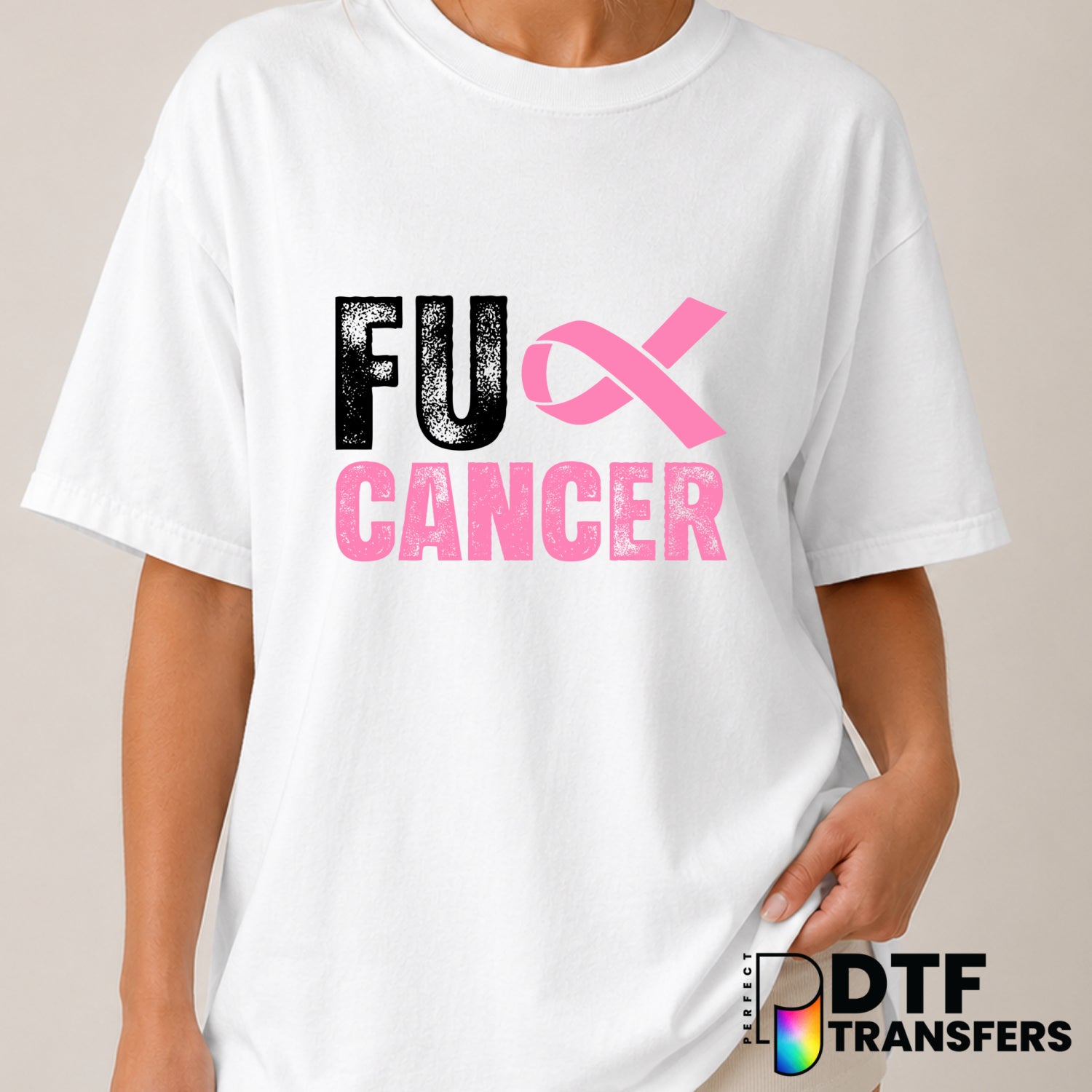 FUCK Cancer Ribbon – Cancer Awareness DTF Transfer (view 2 of 2) – by Perfect DTF Transfers – Premade DTF Transfers – Canc...