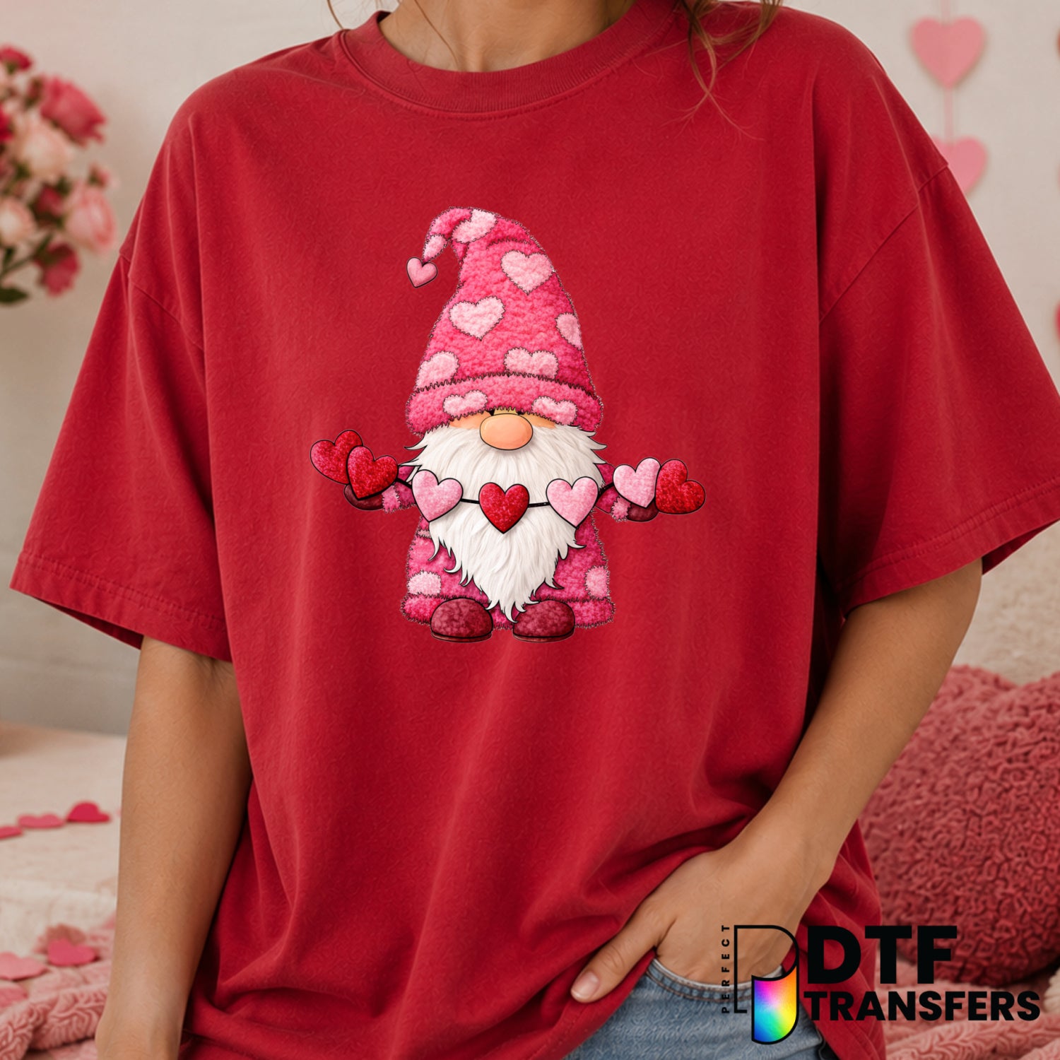 Fuzzy Heart Gnome – Valentine's Day DTF Transfer (view 1 of 2) – by Perfect DTF Transfers – Premade DTF Transfers – Valent...