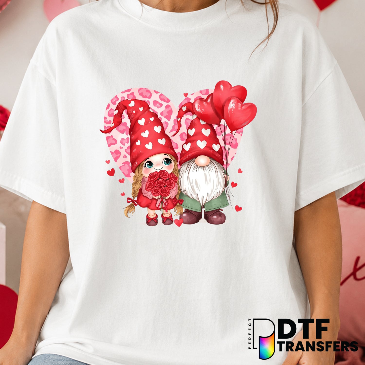 Gnome Couple Leopard Heart – Valentine's Day DTF Transfer (view 1 of 2) – by Perfect DTF Transfers – Premade DTF Transfers...