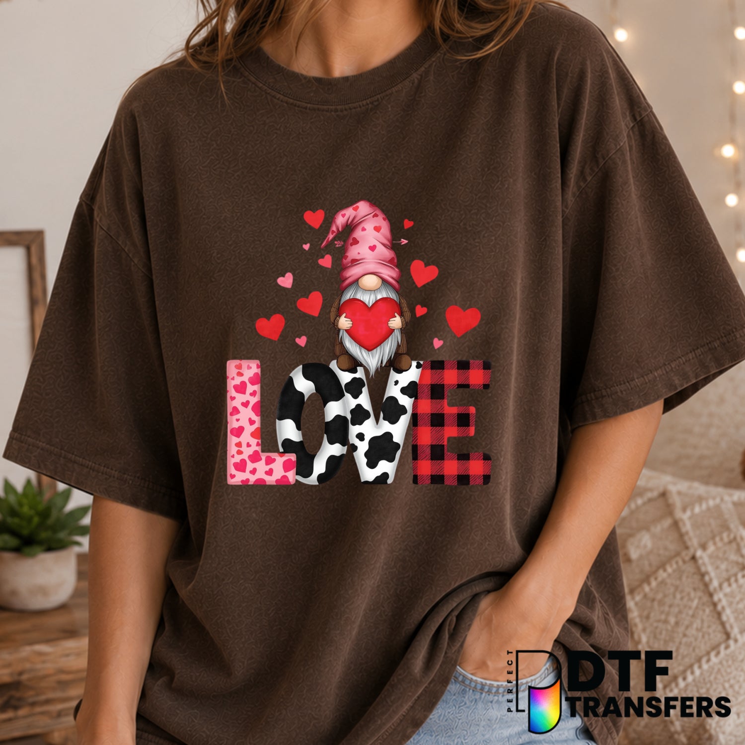 Gnome Holding Heart LOVE – Valentine's Day DTF Transfer (view 2 of 2) – by Perfect DTF Transfers – Premade DTF Transfers –...