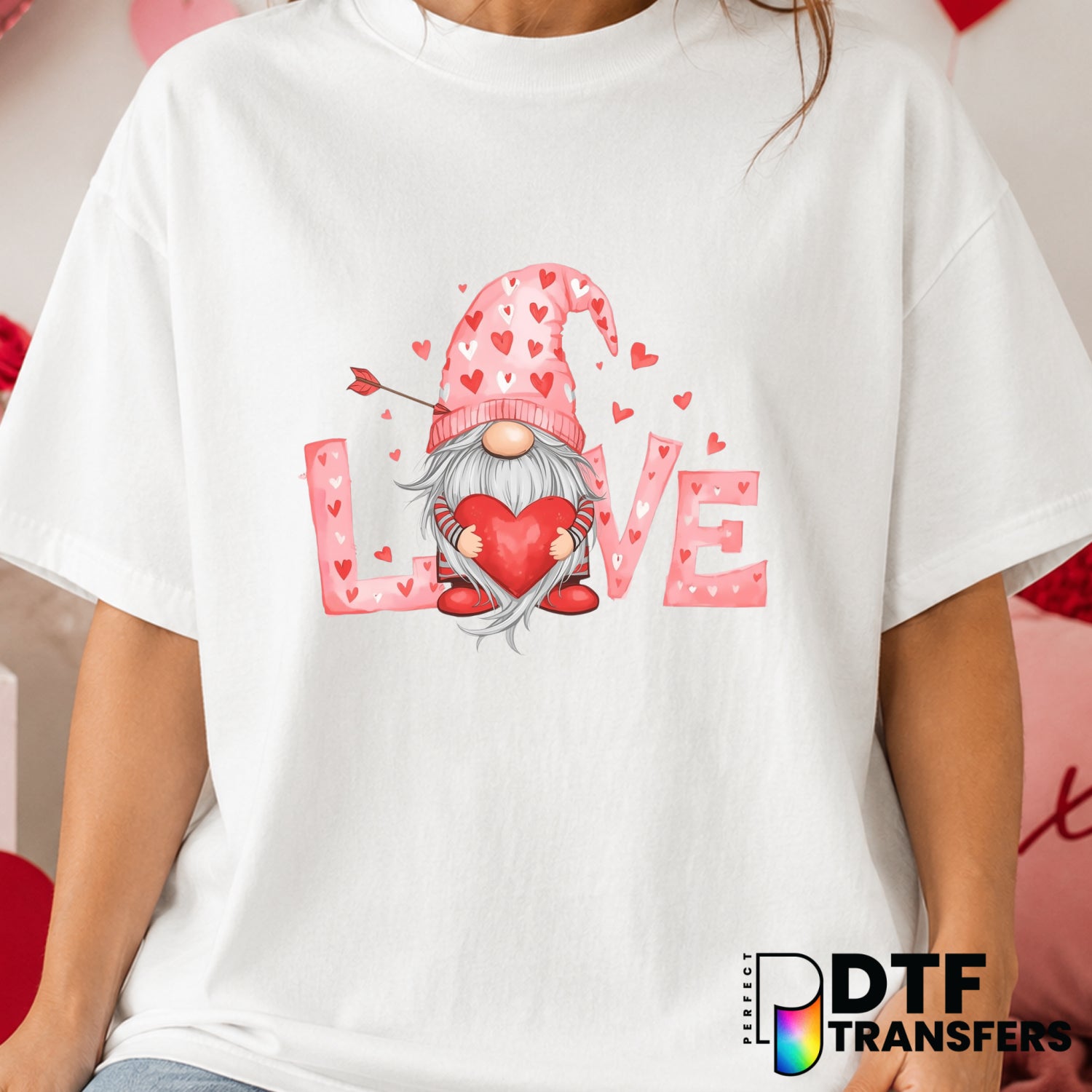 Gnome with Heart – Valentine's Day DTF Transfer (view 1 of 2) – by Perfect DTF Transfers – Premade DTF Transfers – Valenti...