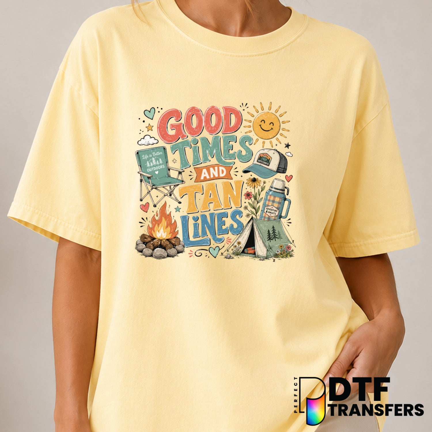 Good Times And Tan Lines – Camping DTF Transfer (view 2 of 2) – by Perfect DTF Transfers – Premade DTF Transfers – Camping...